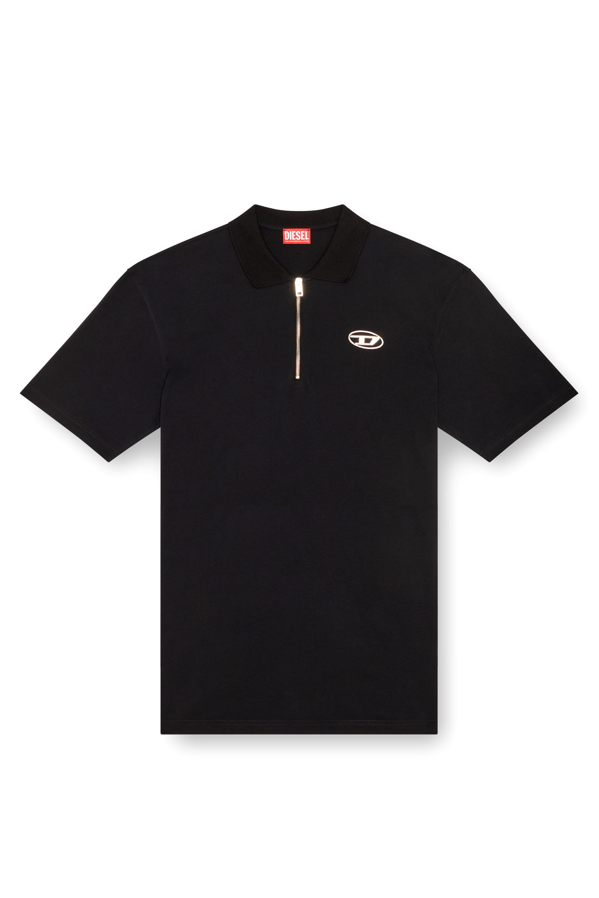 DIESEL■ディーゼル ロゴ コットン ポロシャツ Men's Polo shirt with half zip | Black | Diesel