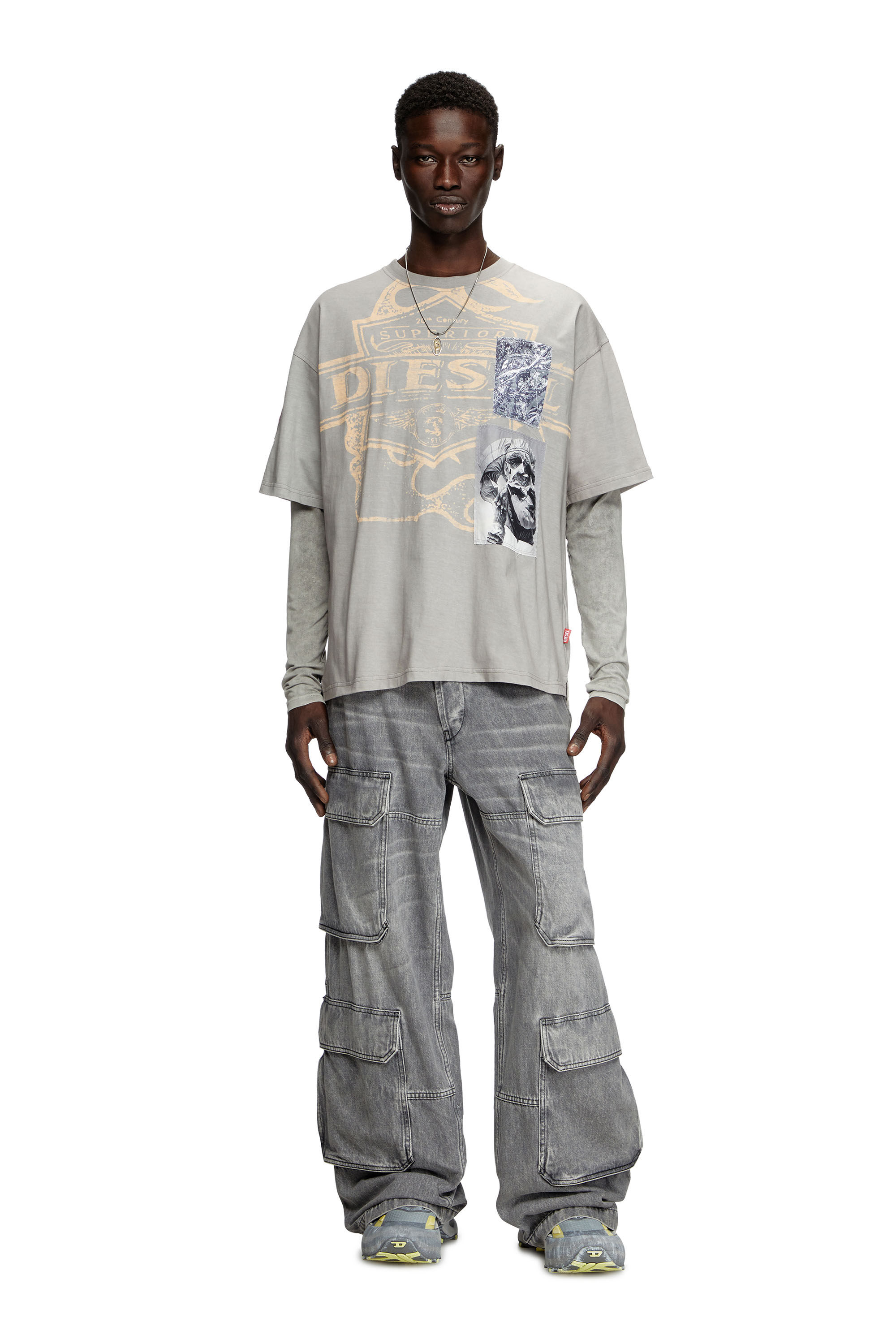 Diesel - T-BOXT-SLITS-R8, Man's T-shirt with patch detail in Grey - 1