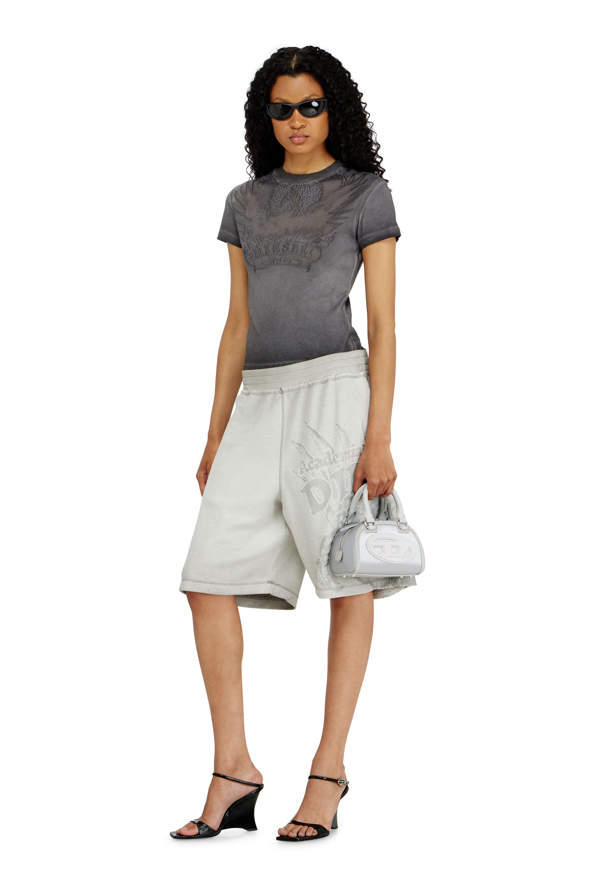 Diesel - 1DR DOME CROSSBODY, Woman's 1DR Dome - Mini bowling bag in satin and suede in Silver - 1