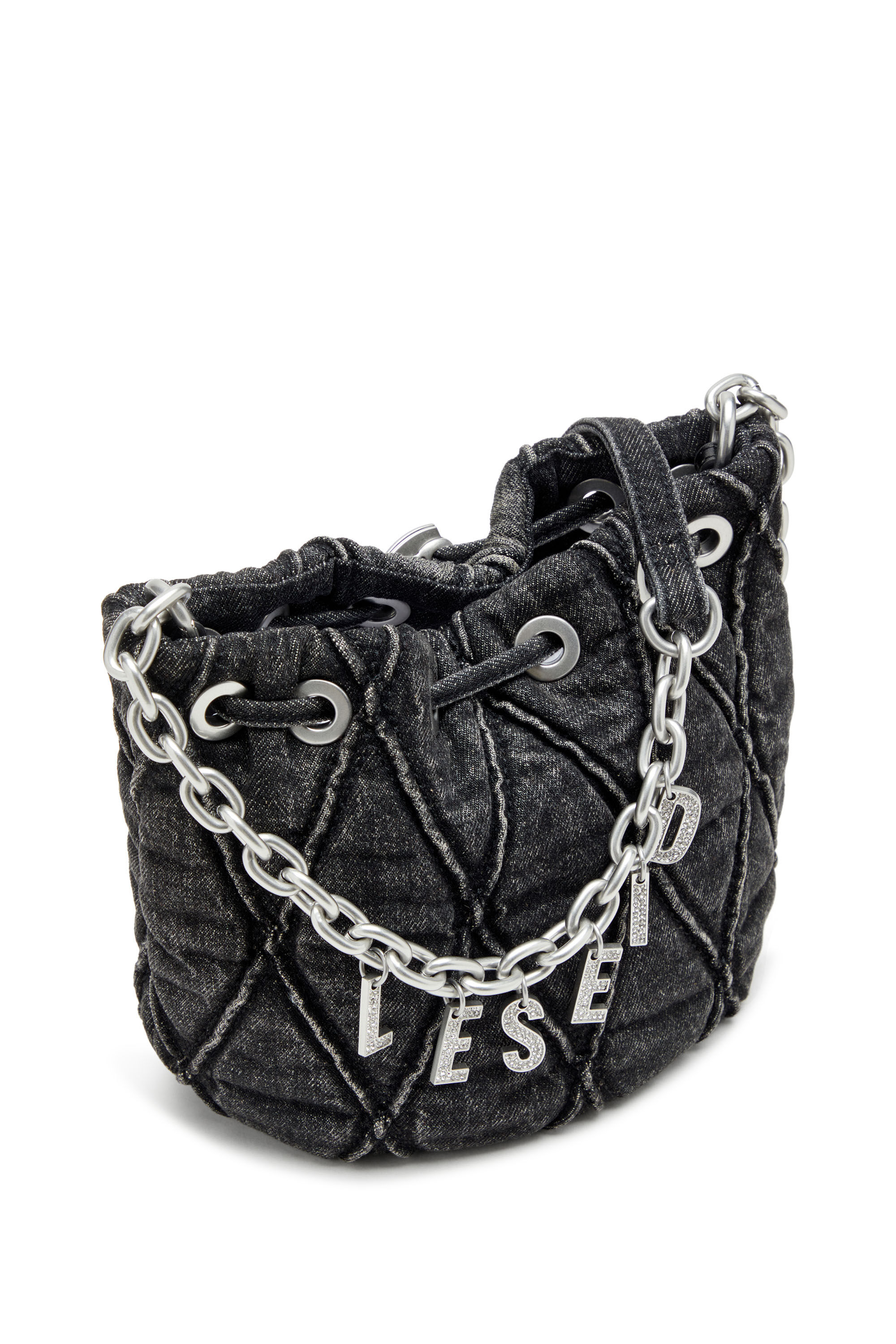 Diesel - CHARM-D BUCKET S, Woman's Mini bucket bag in treated quilted denim in Black - 2