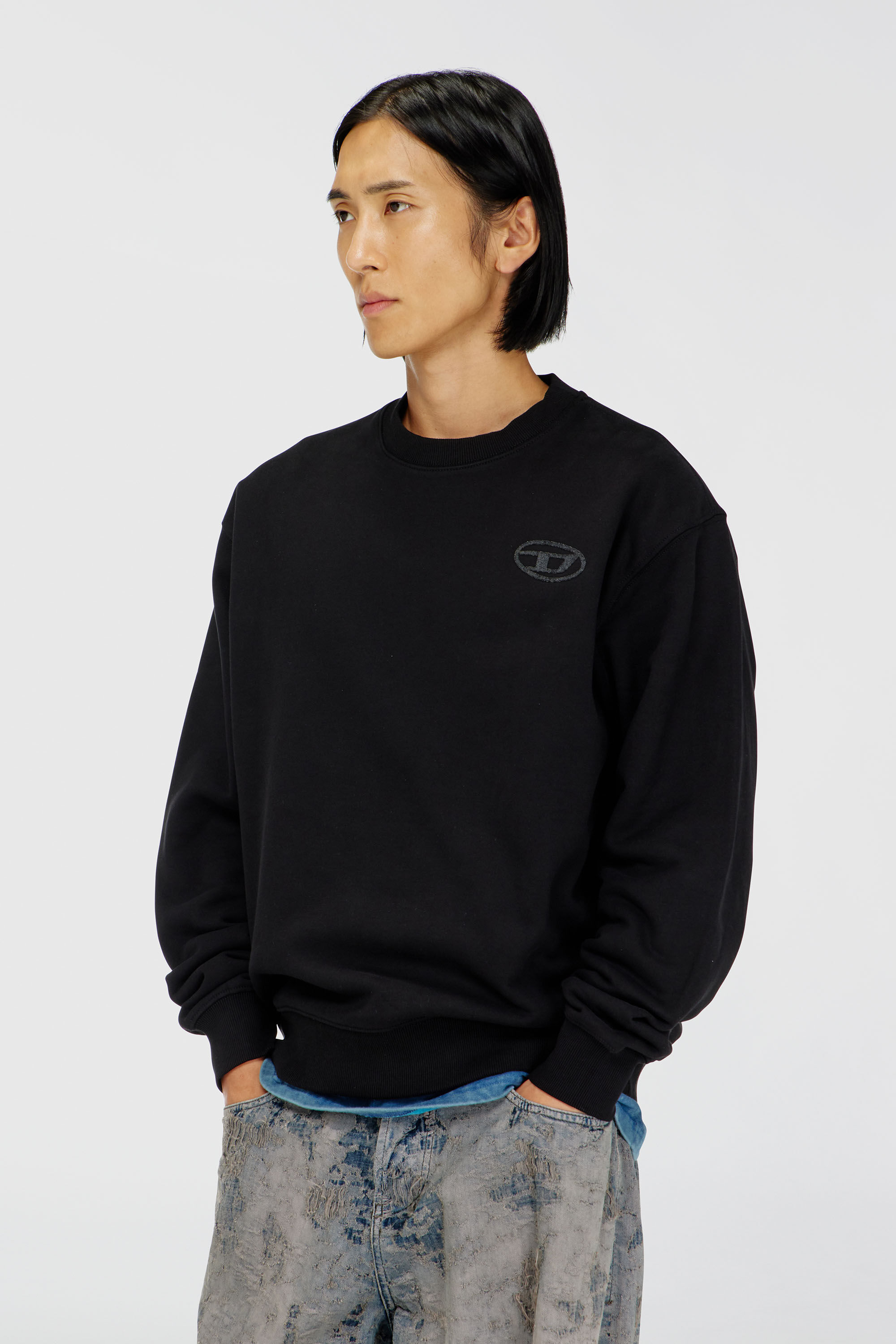 Diesel - S-LUK-R-T92, Man's Cotton sweater with tonal Oval D logo embroidery in Black - 3