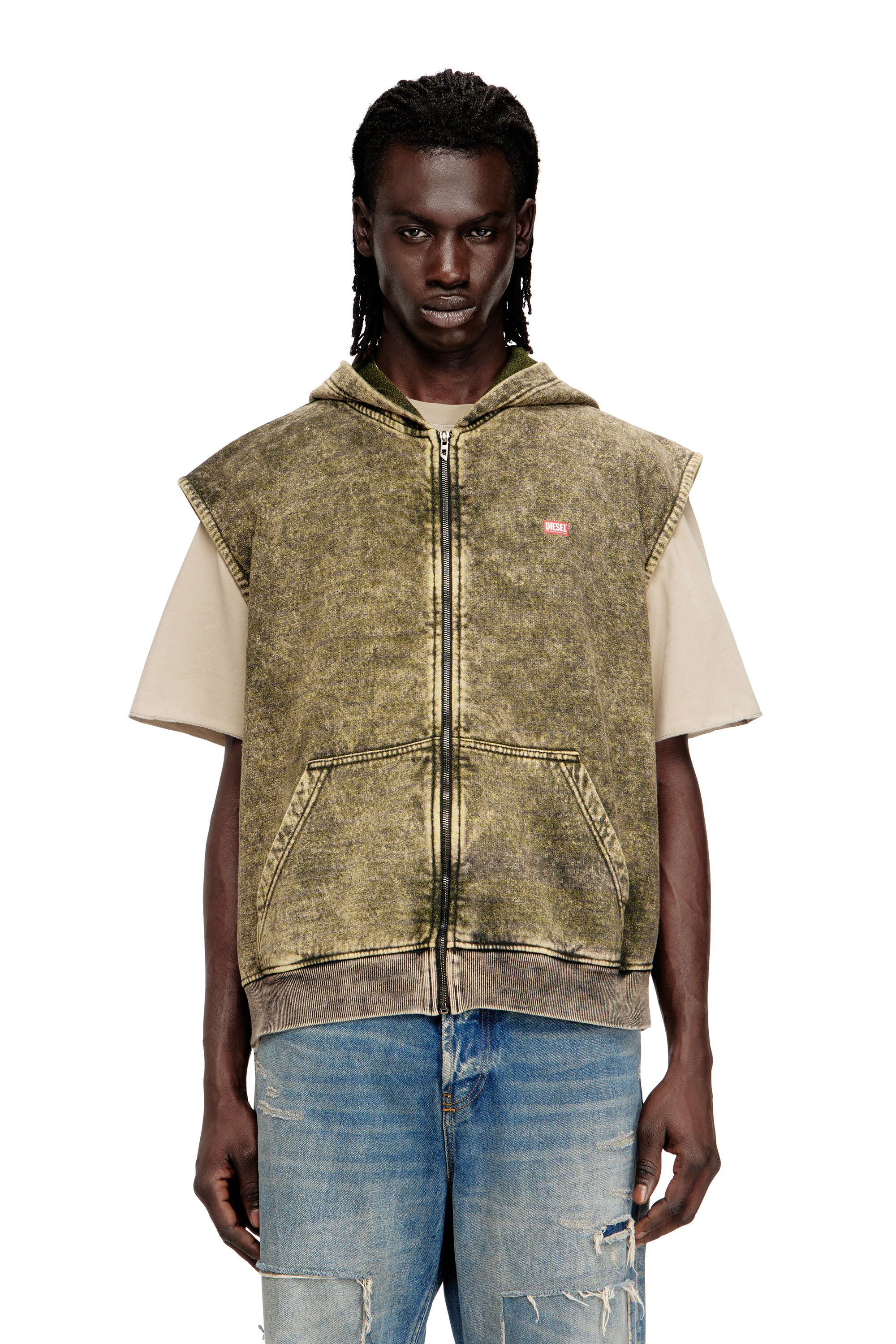 Men's Hoodie with acid wash and Diesel logo | Brown | Diesel KH