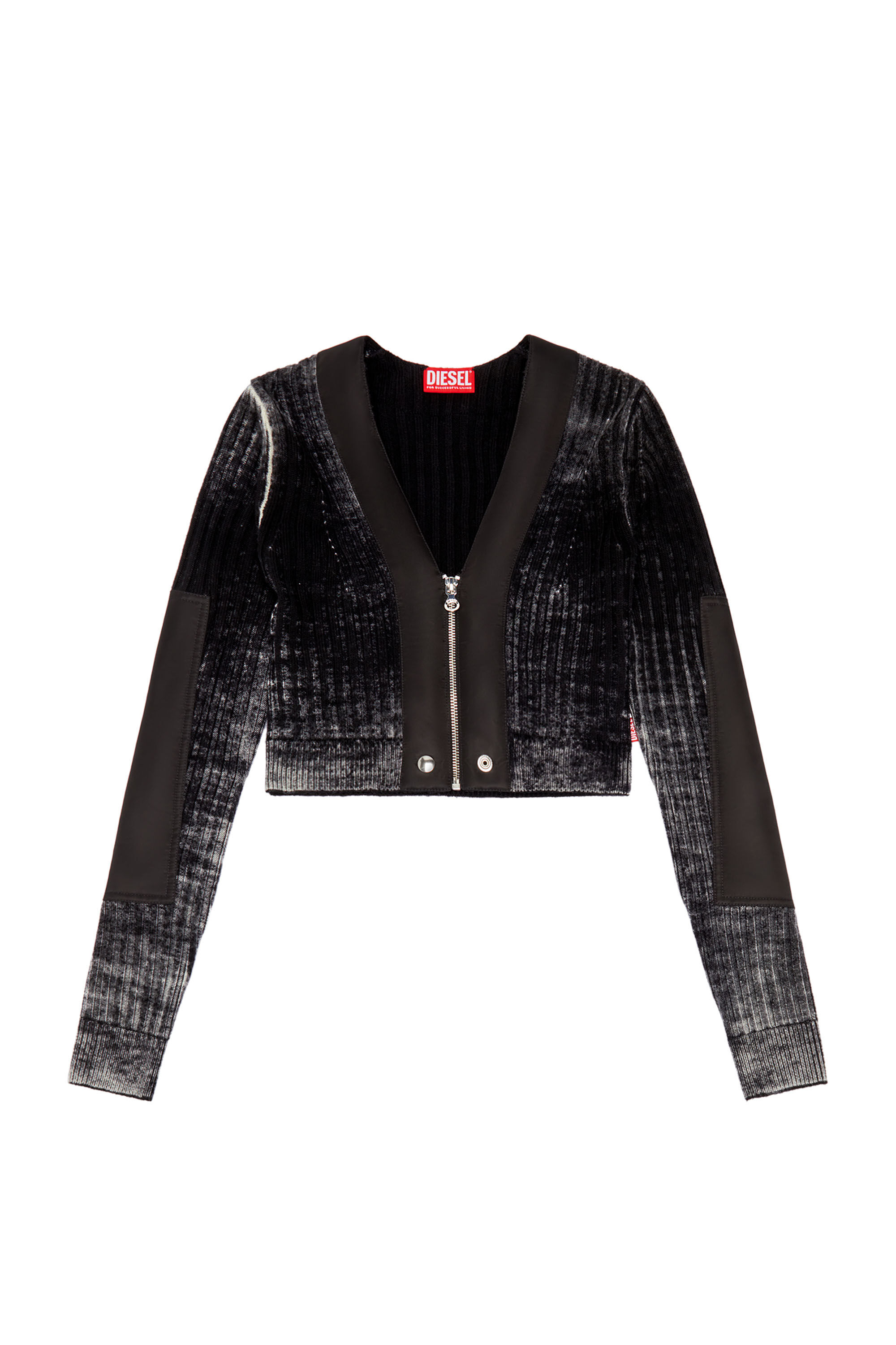 Diesel - M-ASERA, Woman Cropped wool cardigan with nylon trims in Black - Image 2