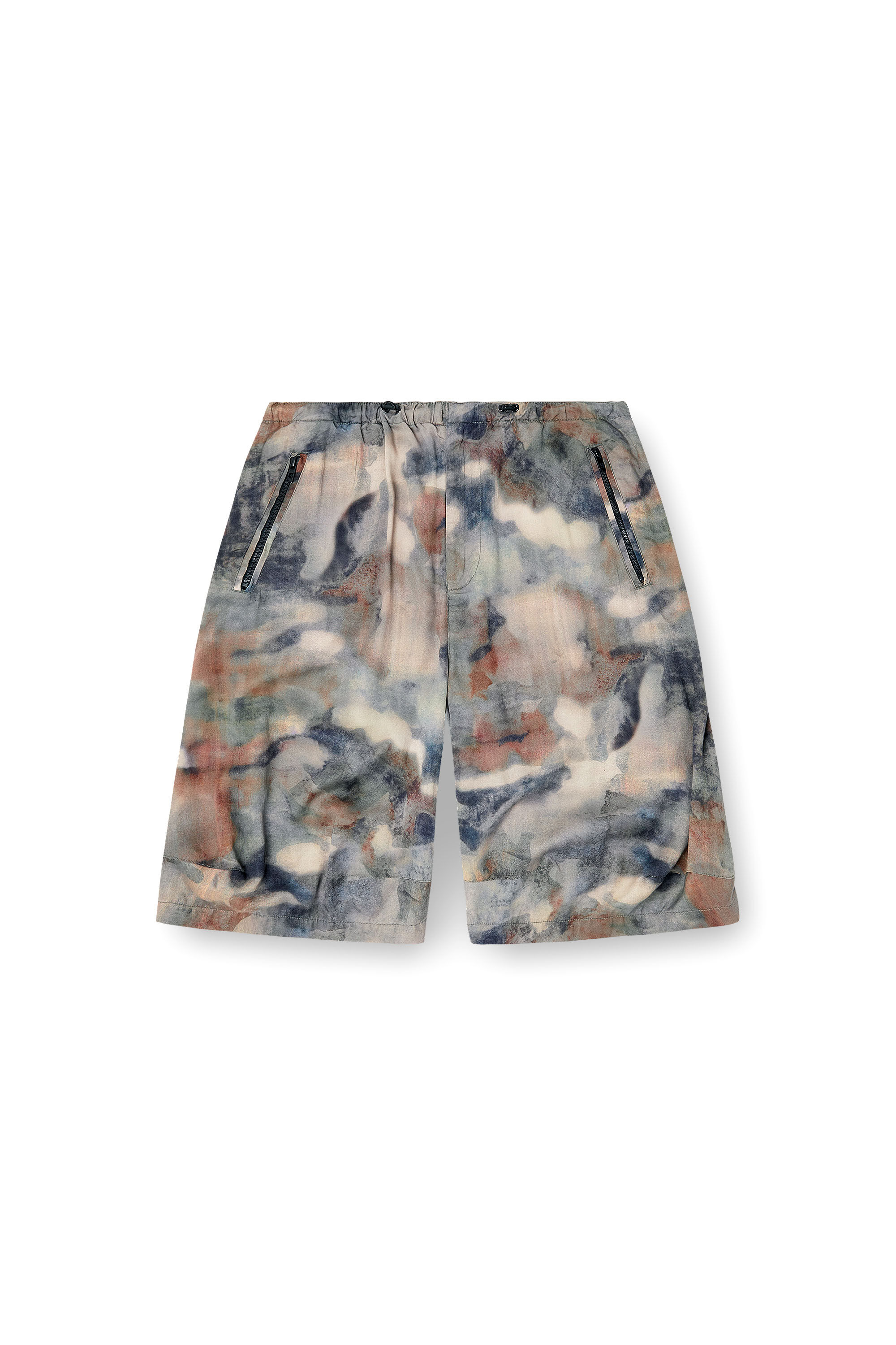 Diesel - P-STITCH-SHORT-TKBZ, Man's Fluid bermuda shorts with all-over camo print in Blue/Brown - 2