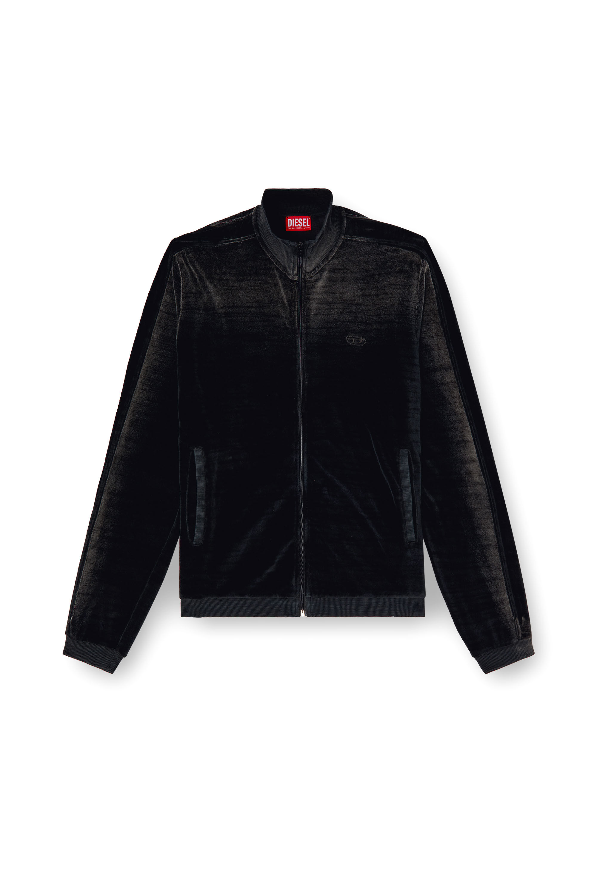 Diesel - S-OLOCK-BAND, Man's Faded velvet track jacket in Black - 2