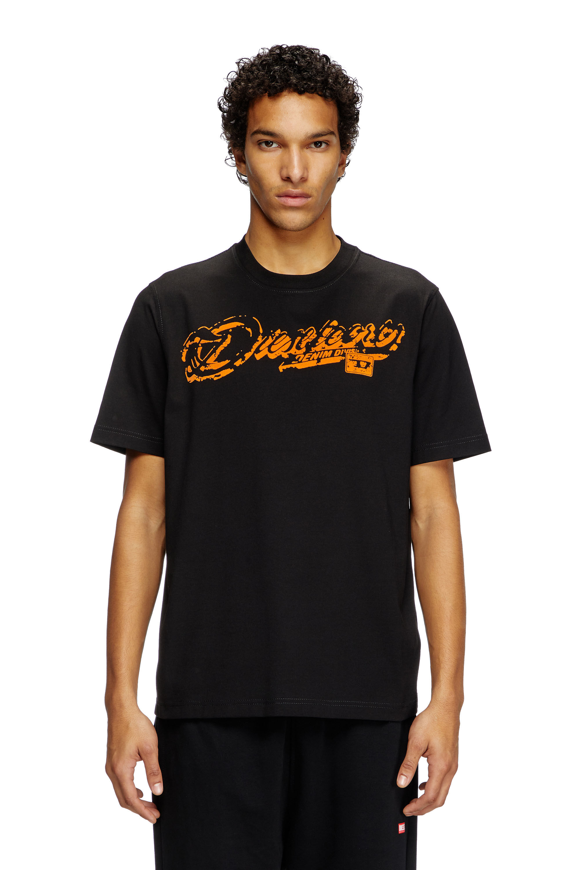 Diesel - T-ADJUST-R7, Man's T-shirt with distressed flocked logo in Black - 3