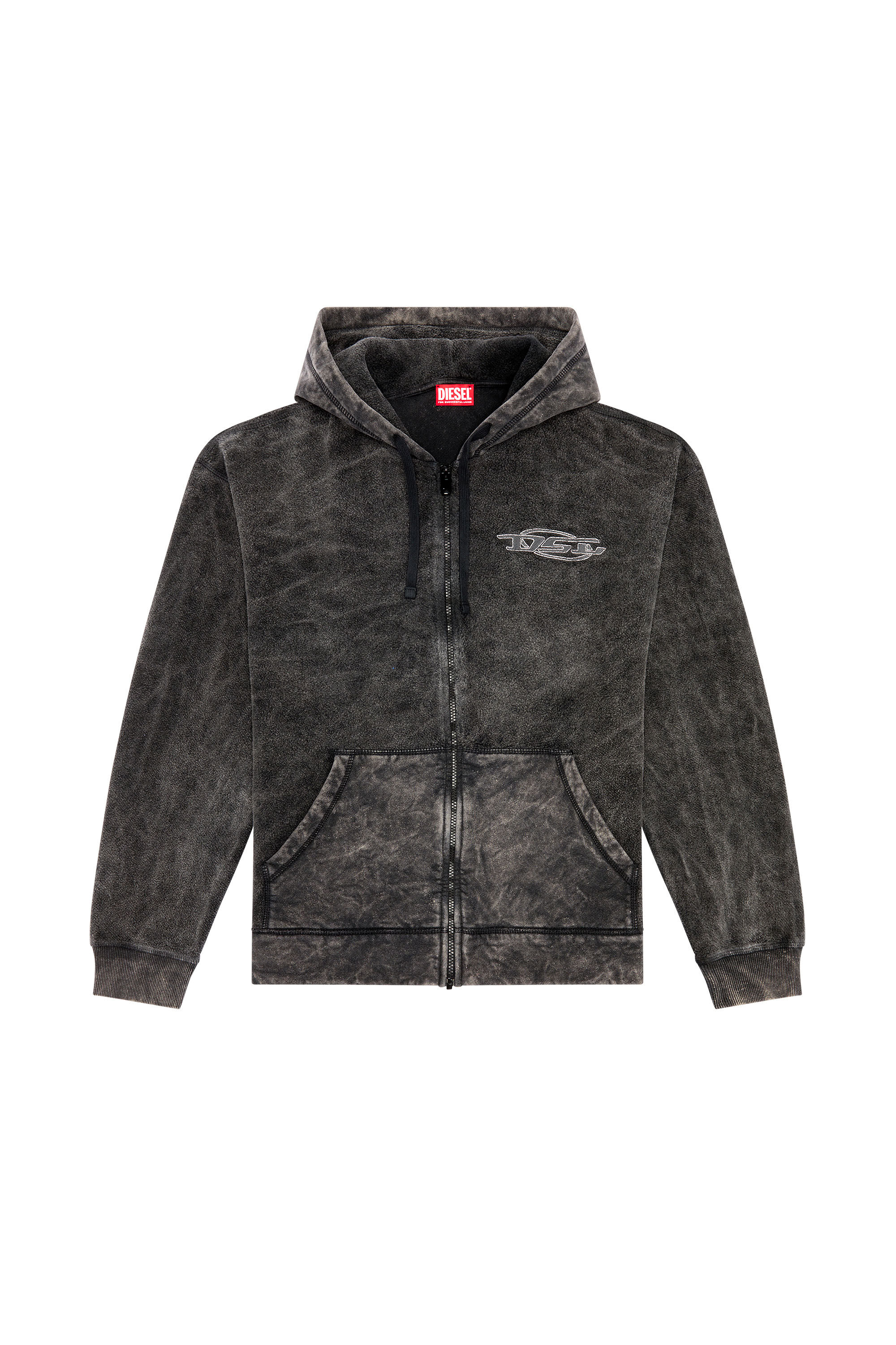 Diesel - S-ORS-HOOD-ZIP, Man Zip hoodie in marble-washed looped fleece in Black - Image 5