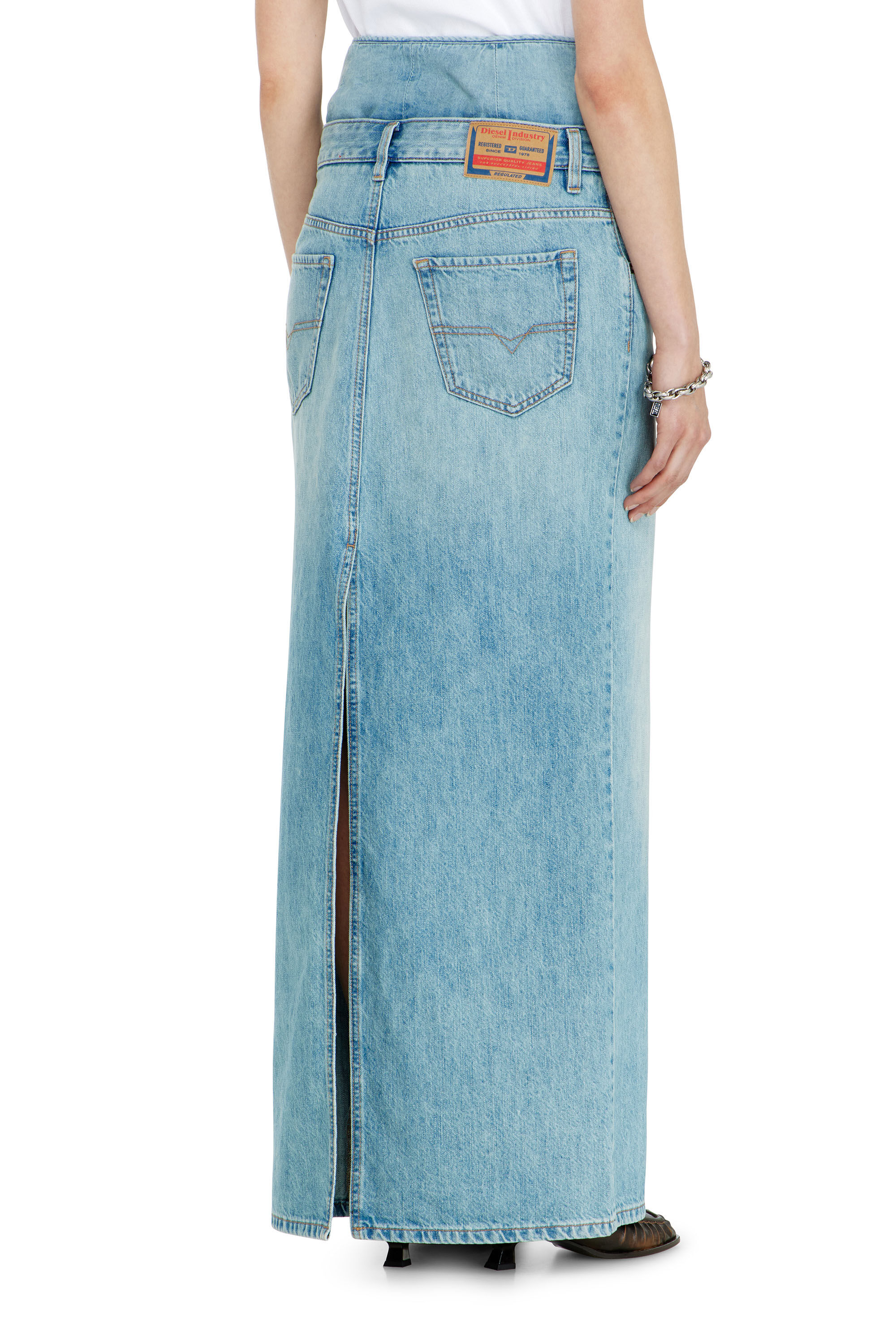 Diesel - DE-SPIVEY, Woman's Jean-illusion denim maxi skirt with slits in null - 4