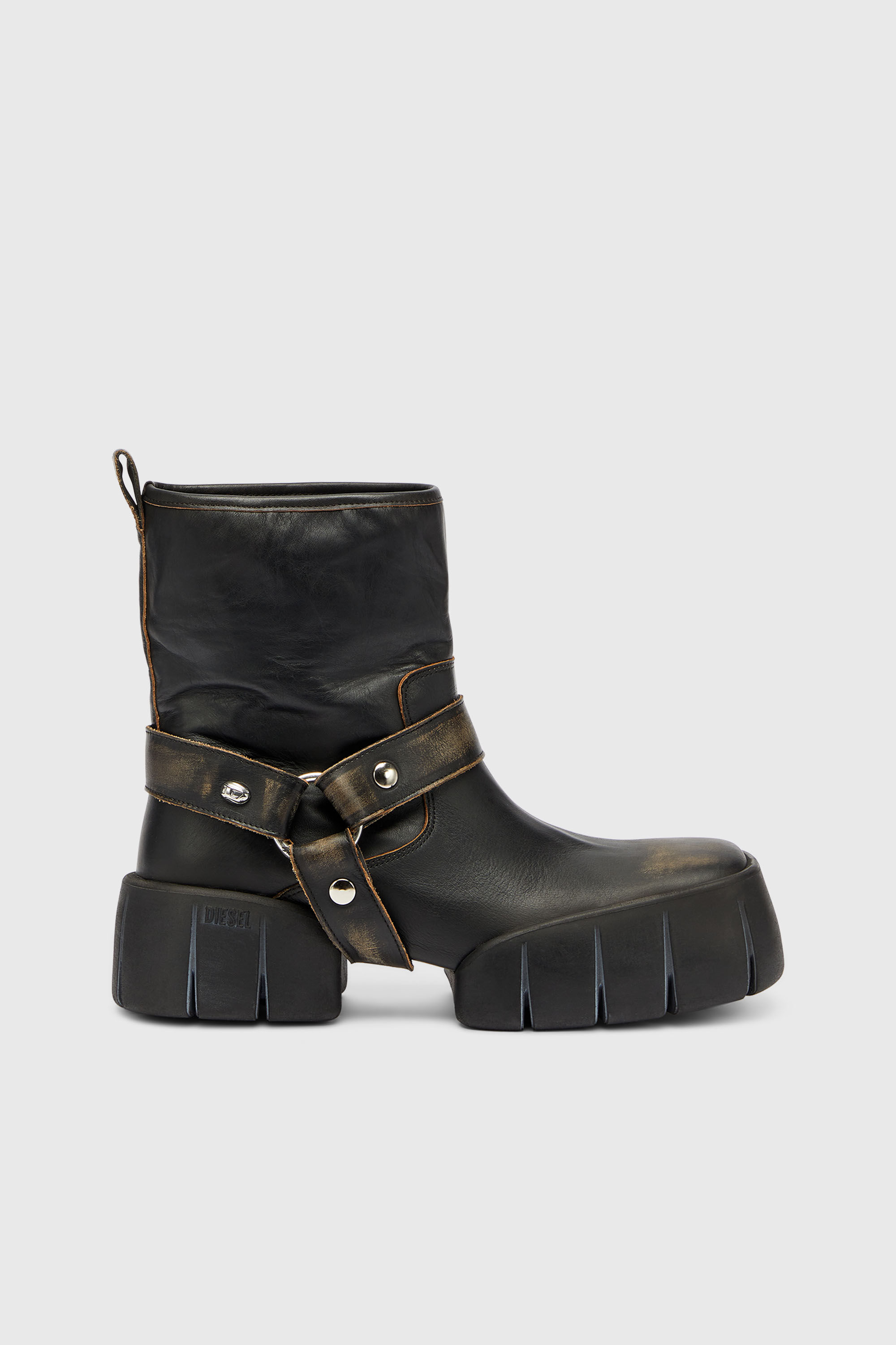Men's D-Tex - Biker boots in distressed leather | Brown | Diesel KH