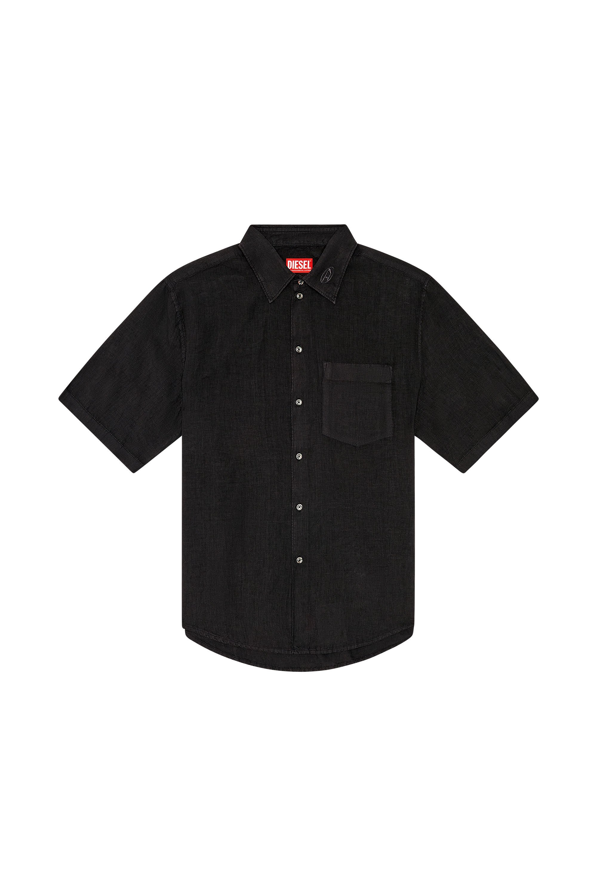 Diesel - S-EMIL-SHORT, Man Short-sleeve linen shirt in Black - Image 4