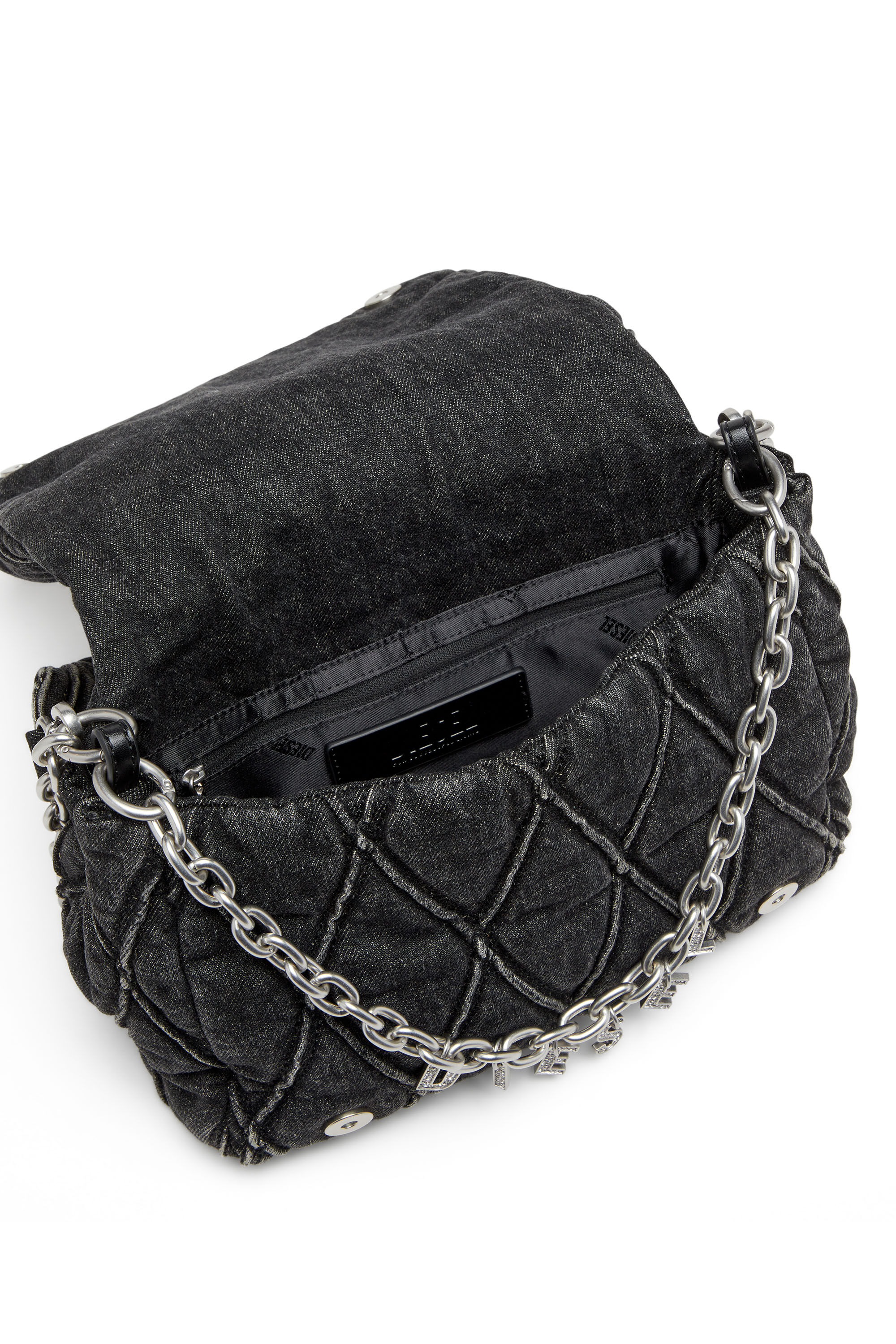 Diesel - CHARM-D SHOULDER M, Woman Charm-D M-Shoulder bag in quilted denim in Black - Image 5