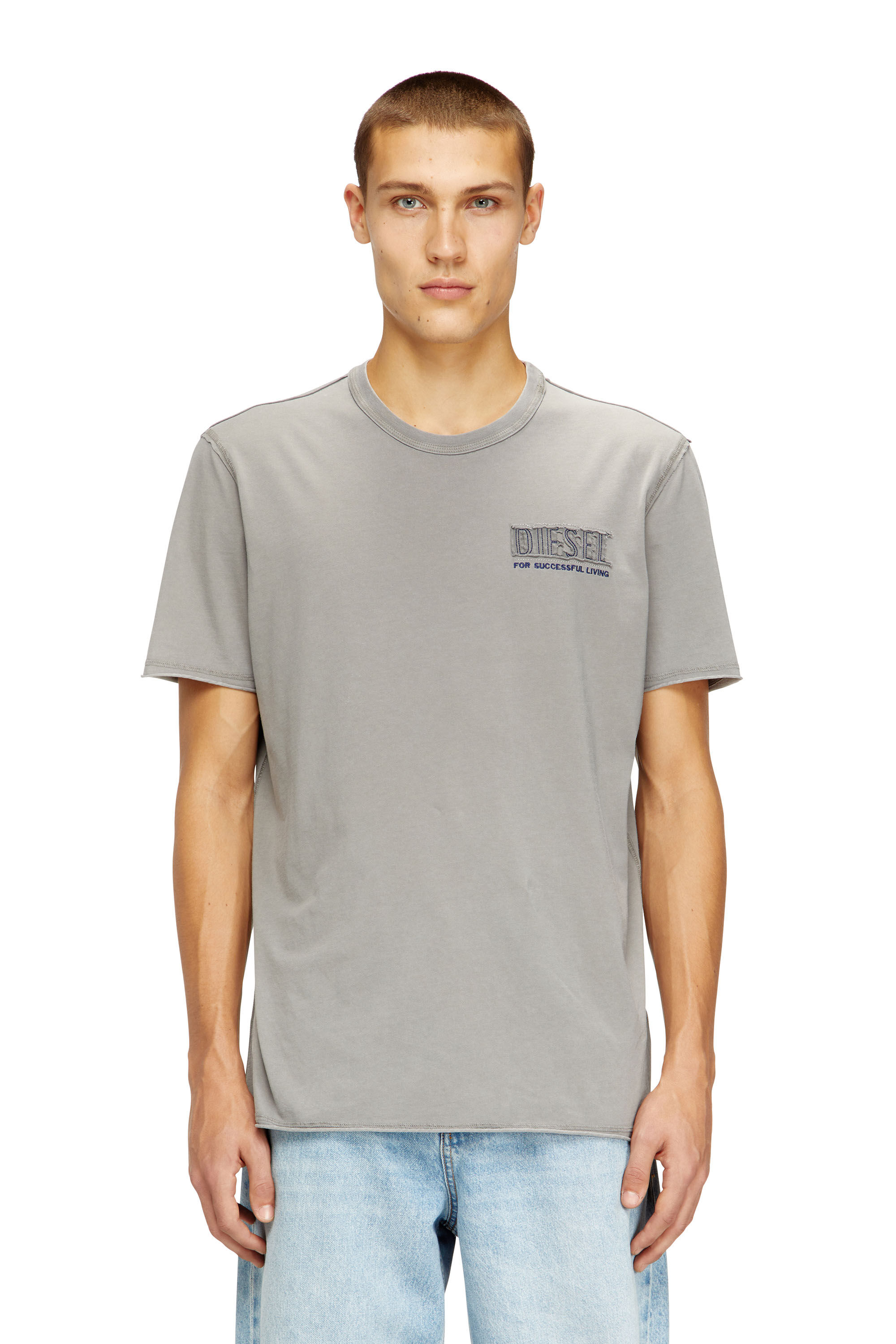 Diesel - T-RAWJUST-V1, Man's Acid-wash T-shirt with raw edges in Light Grey - 3
