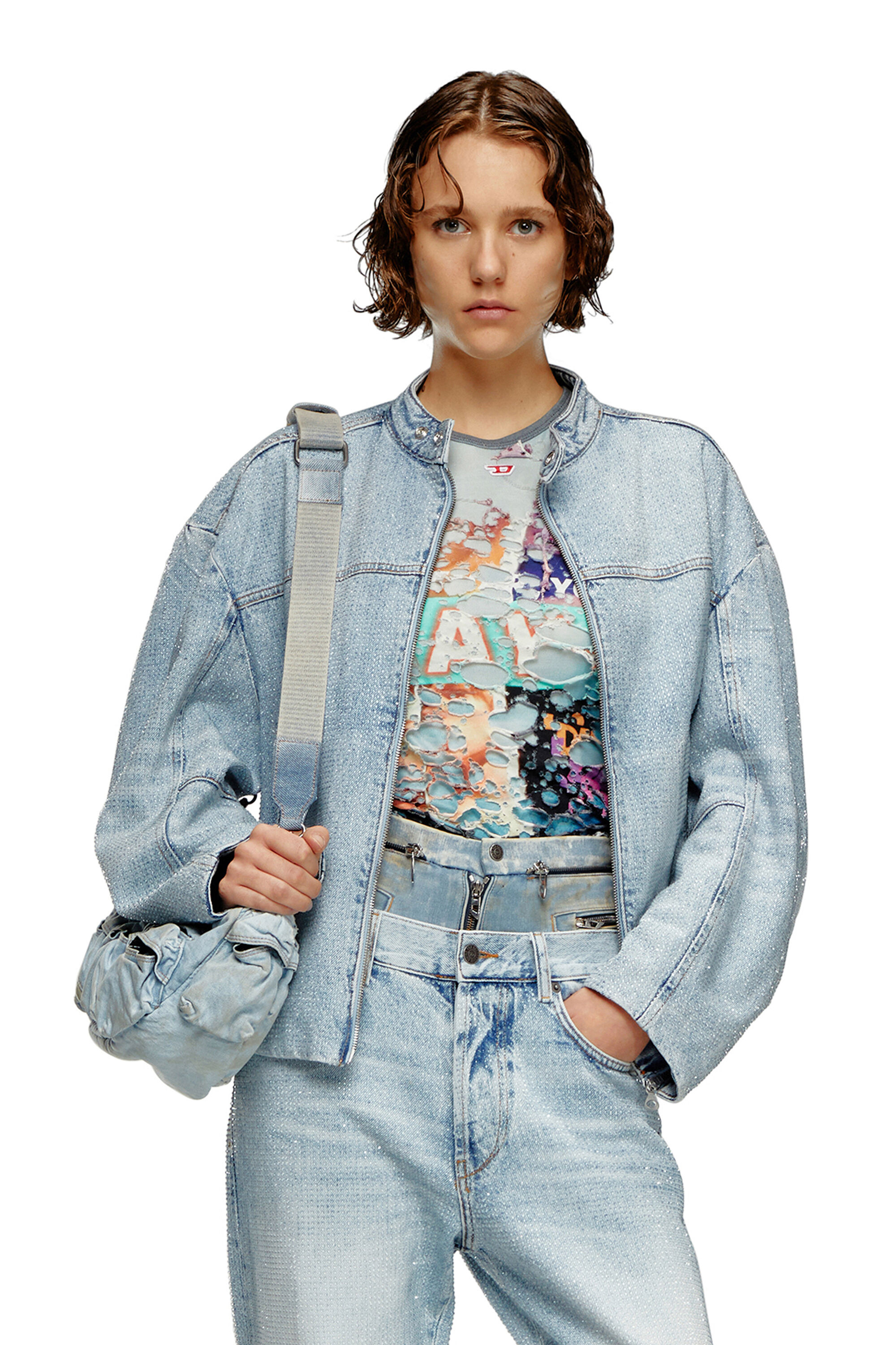 Diesel - DE-MARGE-FSE, Woman Oversized jacket in crystal denim in Blue - Image 3