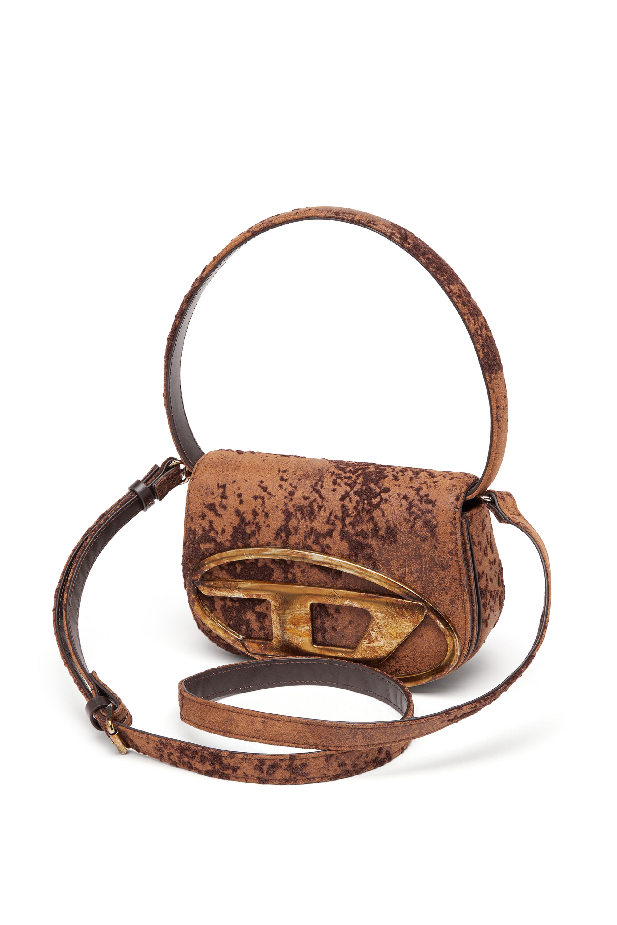Diesel - 1DR, Woman's 1DR-Iconic shoulder bag in flocked fabric in Brown - 2