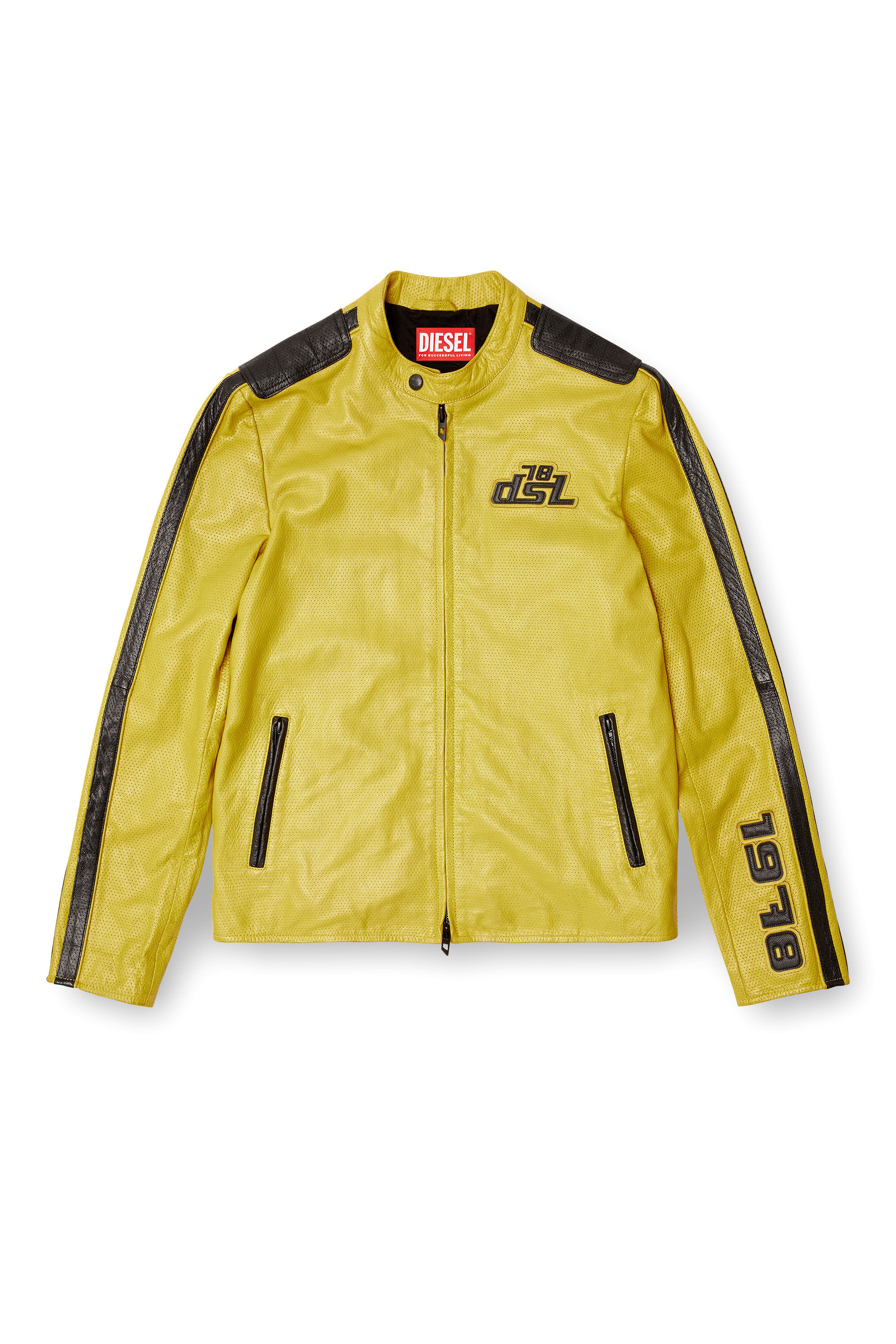 Diesel - L-POP, Unisex's Biker jacket in perforated leather in Yellow - 2