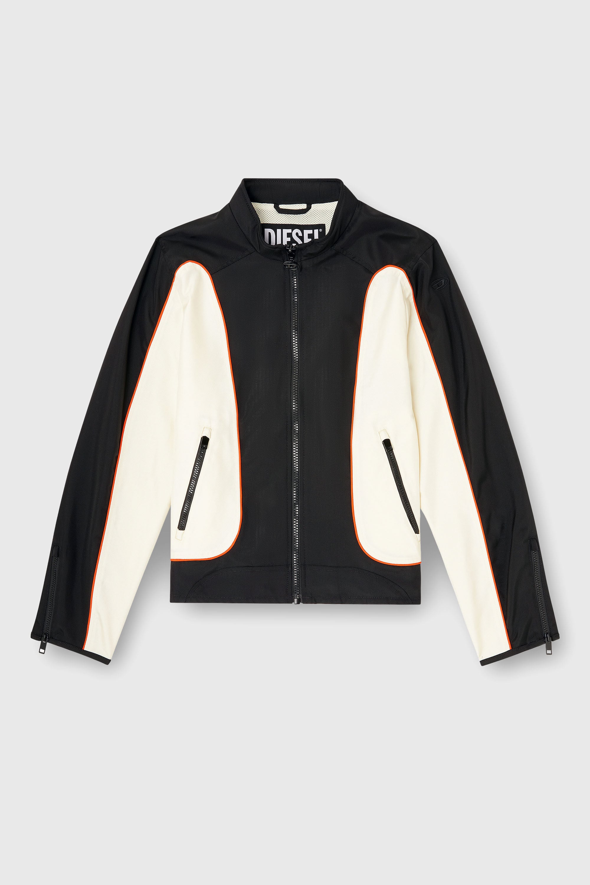 Diesel - J-BLINK-WRD, Man's Nylon jacket with color block and piping details in Black/White - 2