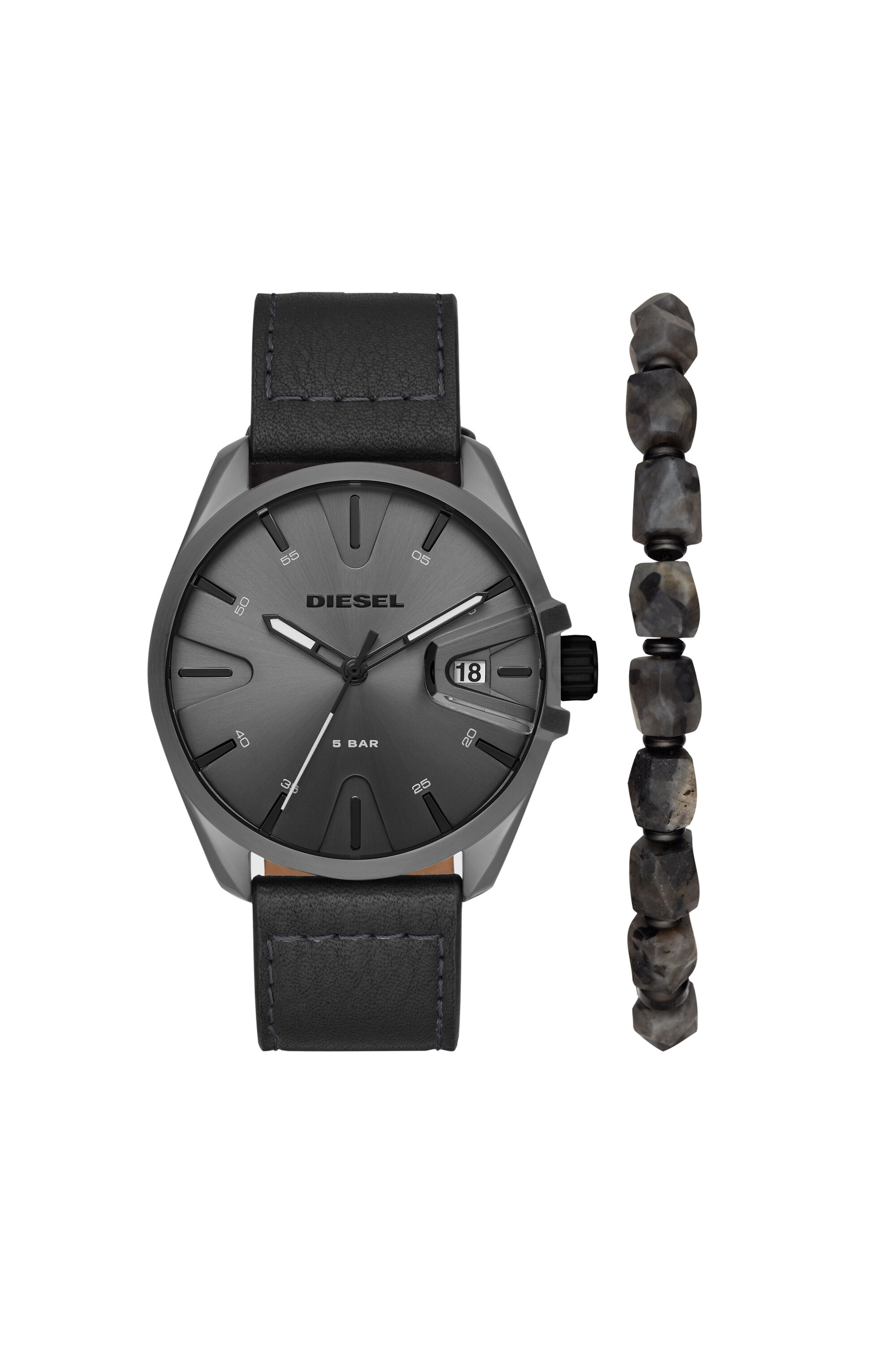 DZ1924 Man: MS9 Three-Hand Black Leather Watch | Diesel