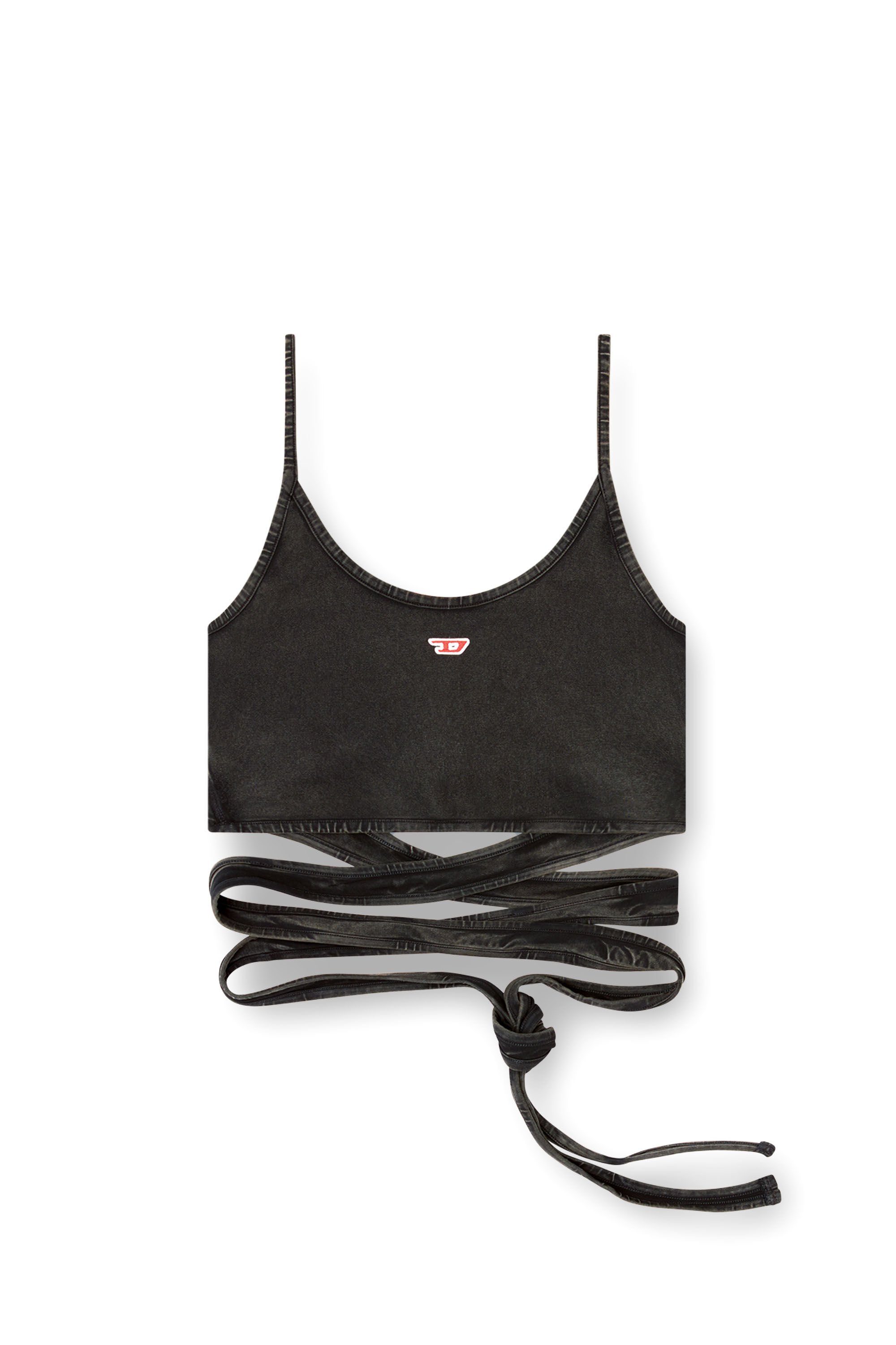 Diesel - T-LEYA-TAIL-R1, Woman's Denim-look vest top with wrap ties in Black - 2