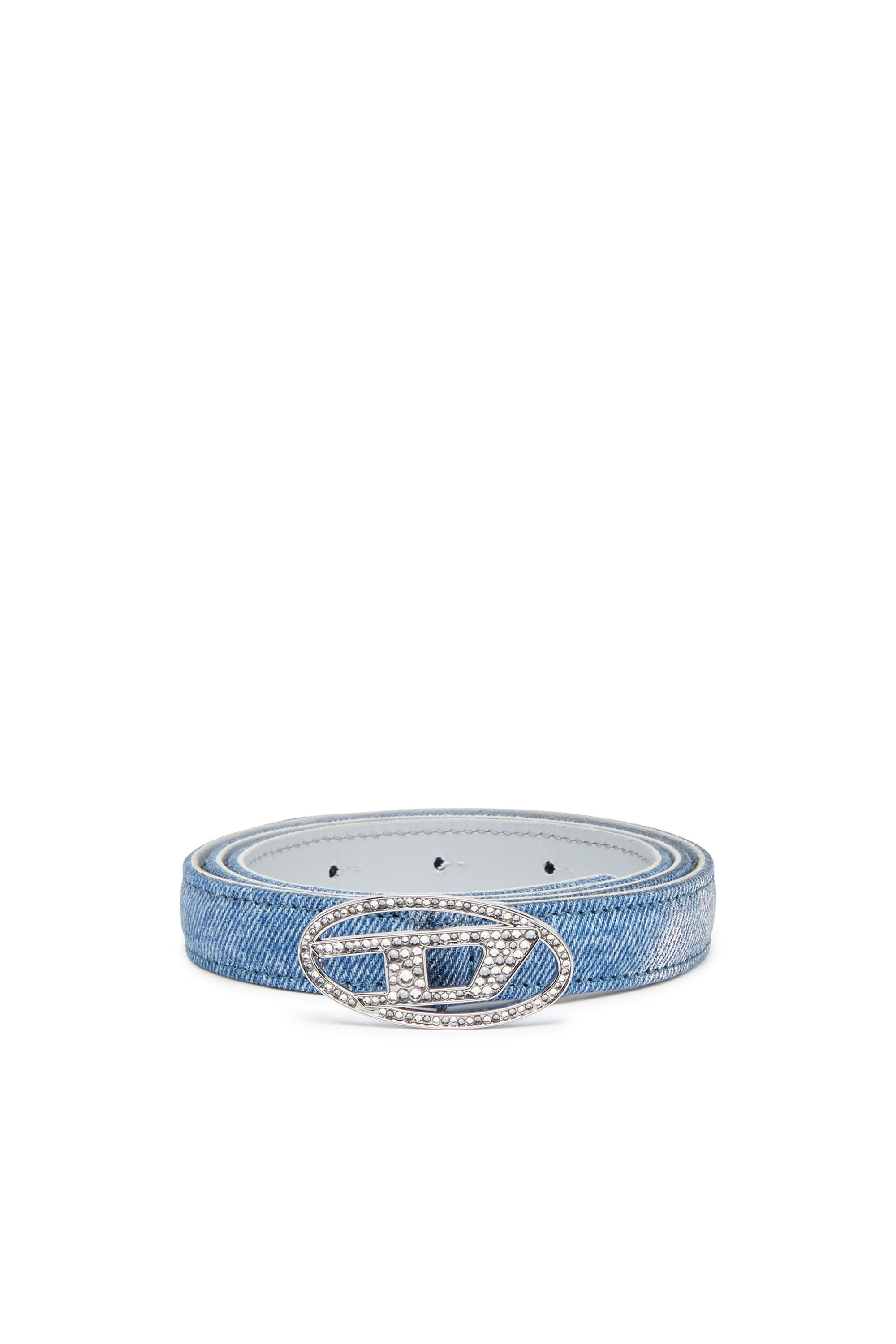 Diesel - B-1DR STRASS 20, Woman Slim belt in foiled denim and leather in Blue - Image 1