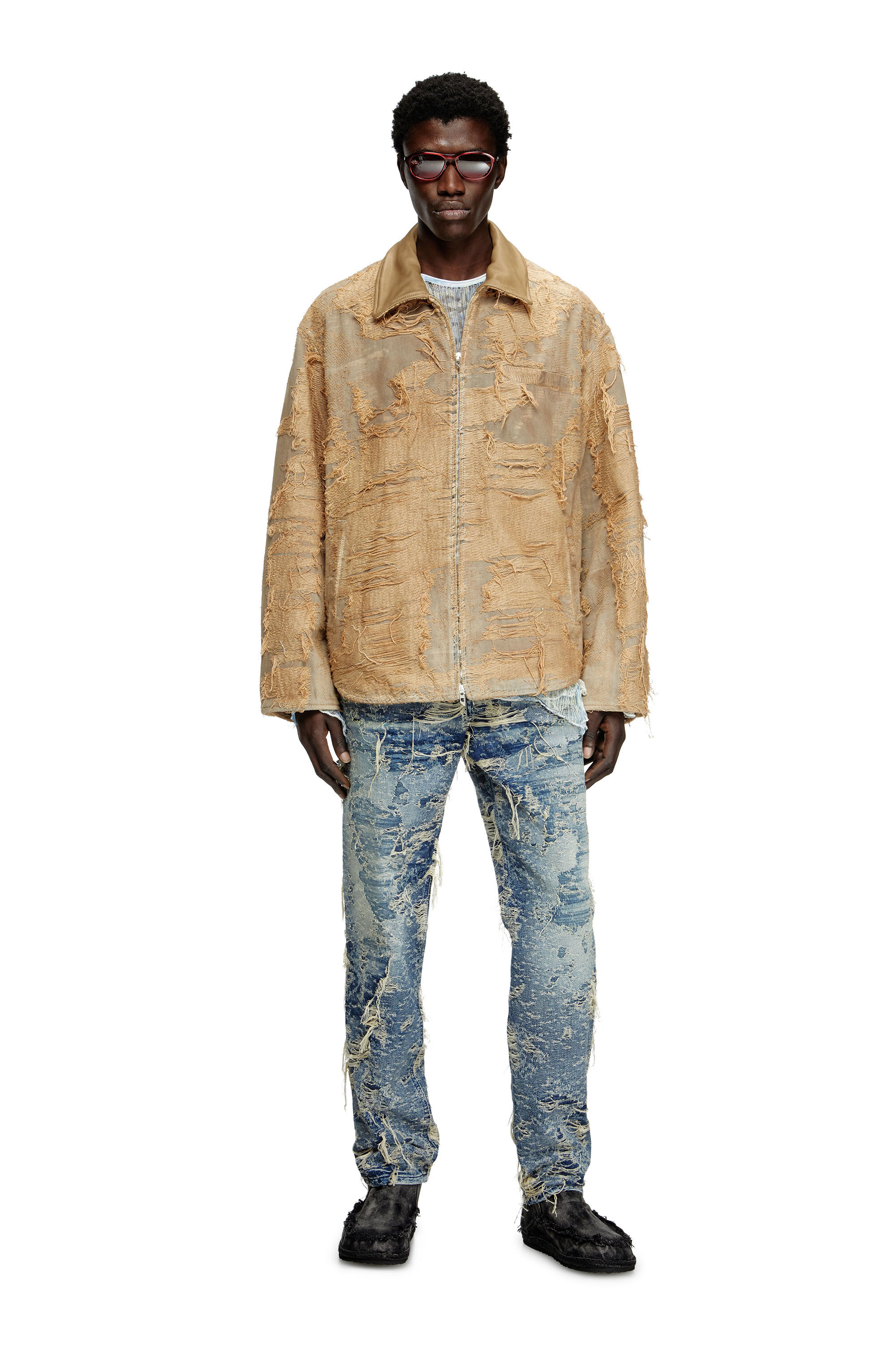 Diesel - D-IVAR-FSG, Man's Jacket in overdyed floating-thread denim in Light Brown - 1