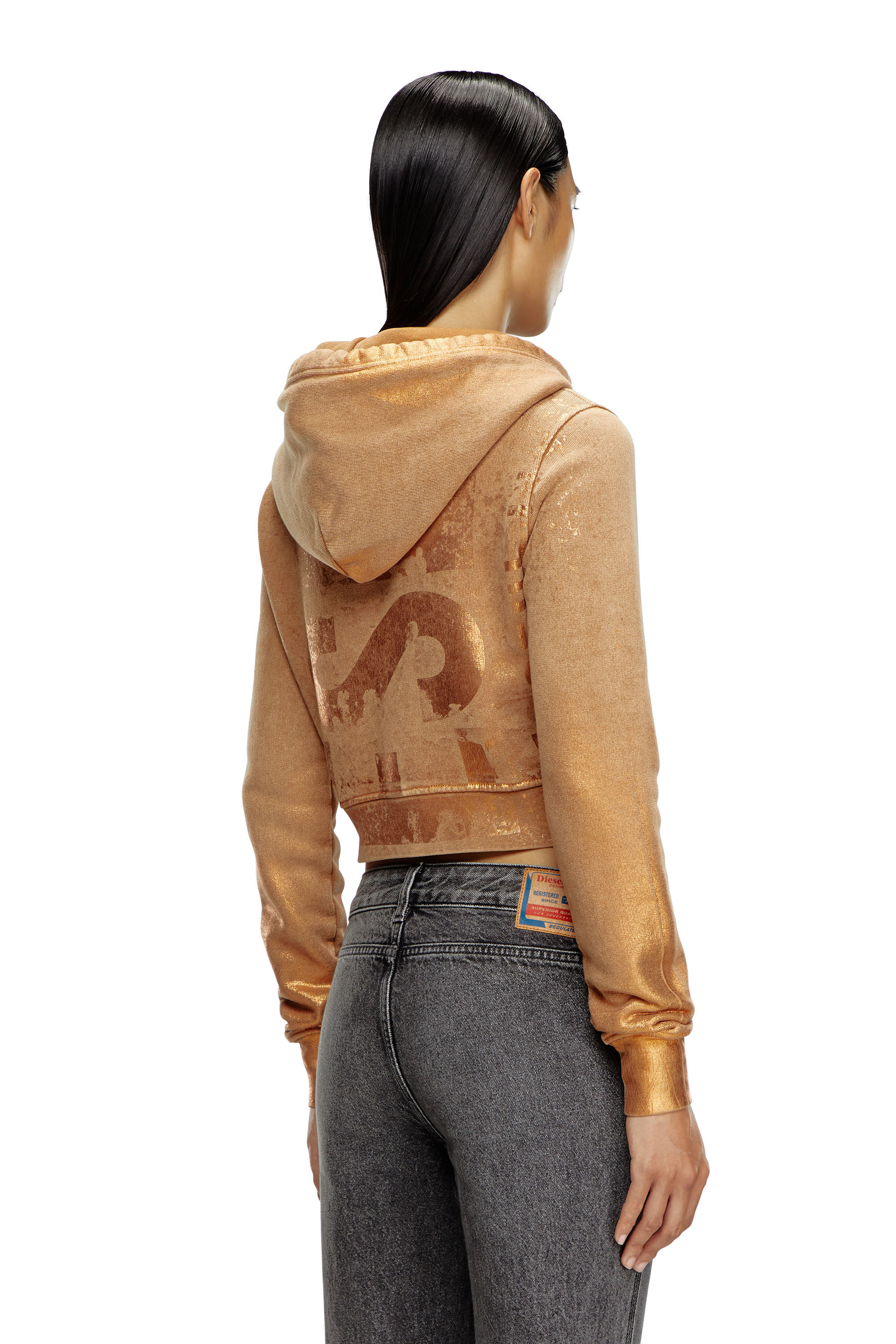 Diesel - F-SLIMMY-HOOD-P6, Woman Cropped hoodie with metallic effects in Brown - Image 4