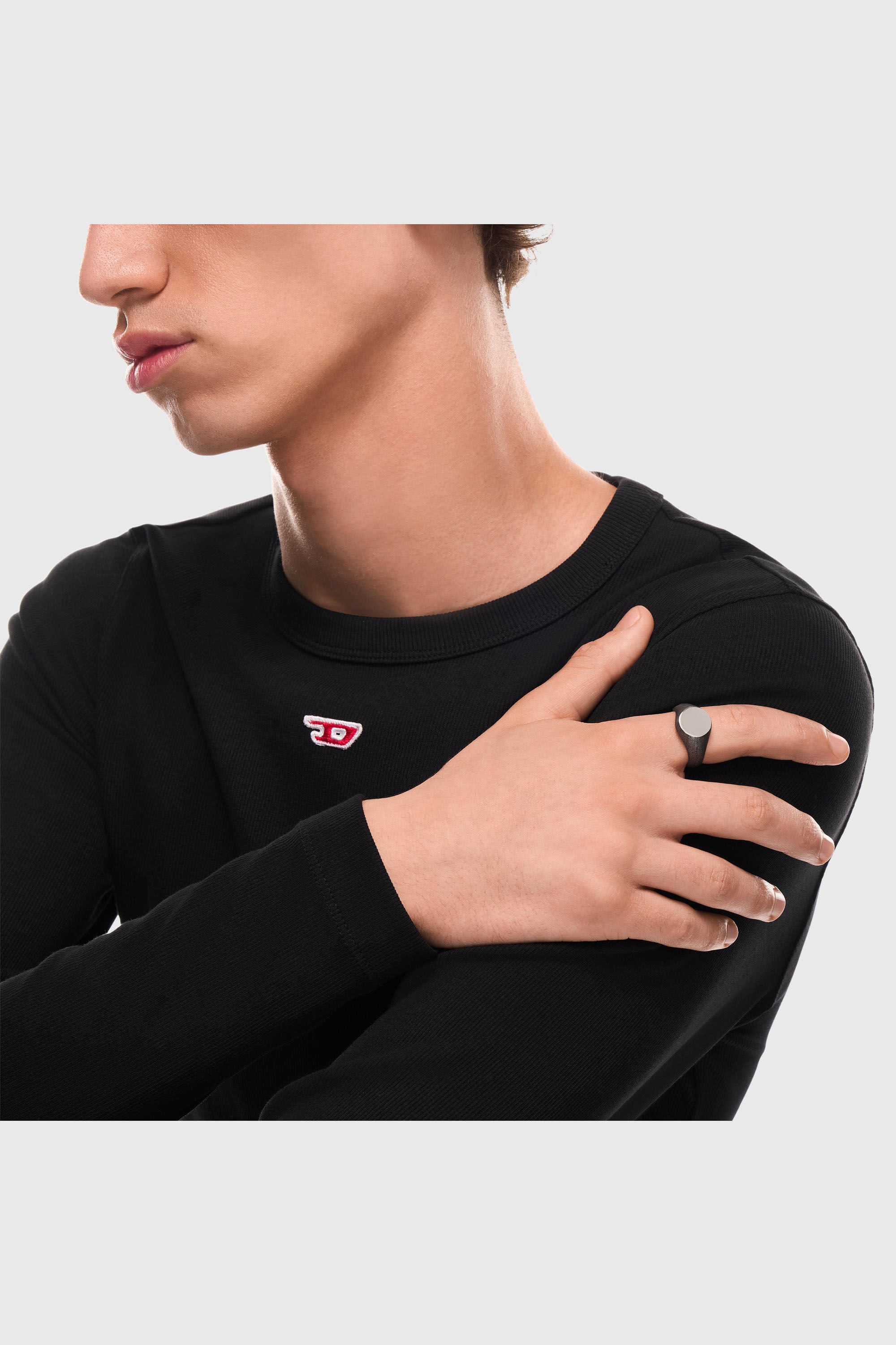 Diesel - DX1736040, Unisex's Stainless steel denim texture signet ring in Silver - 5