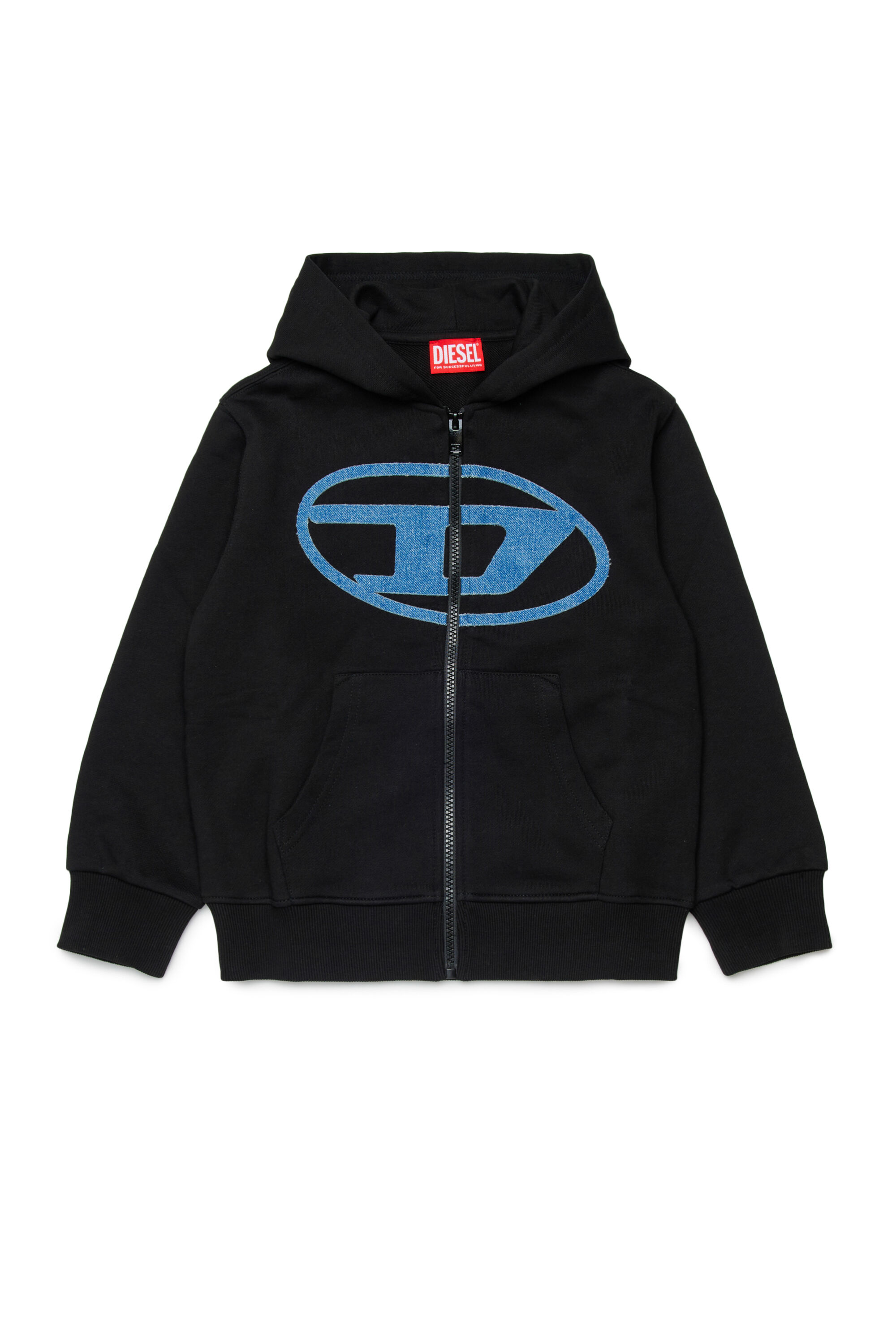 Diesel - SLOGY OVER, Man's Zipped hoodie with maxi print in Black - 1
