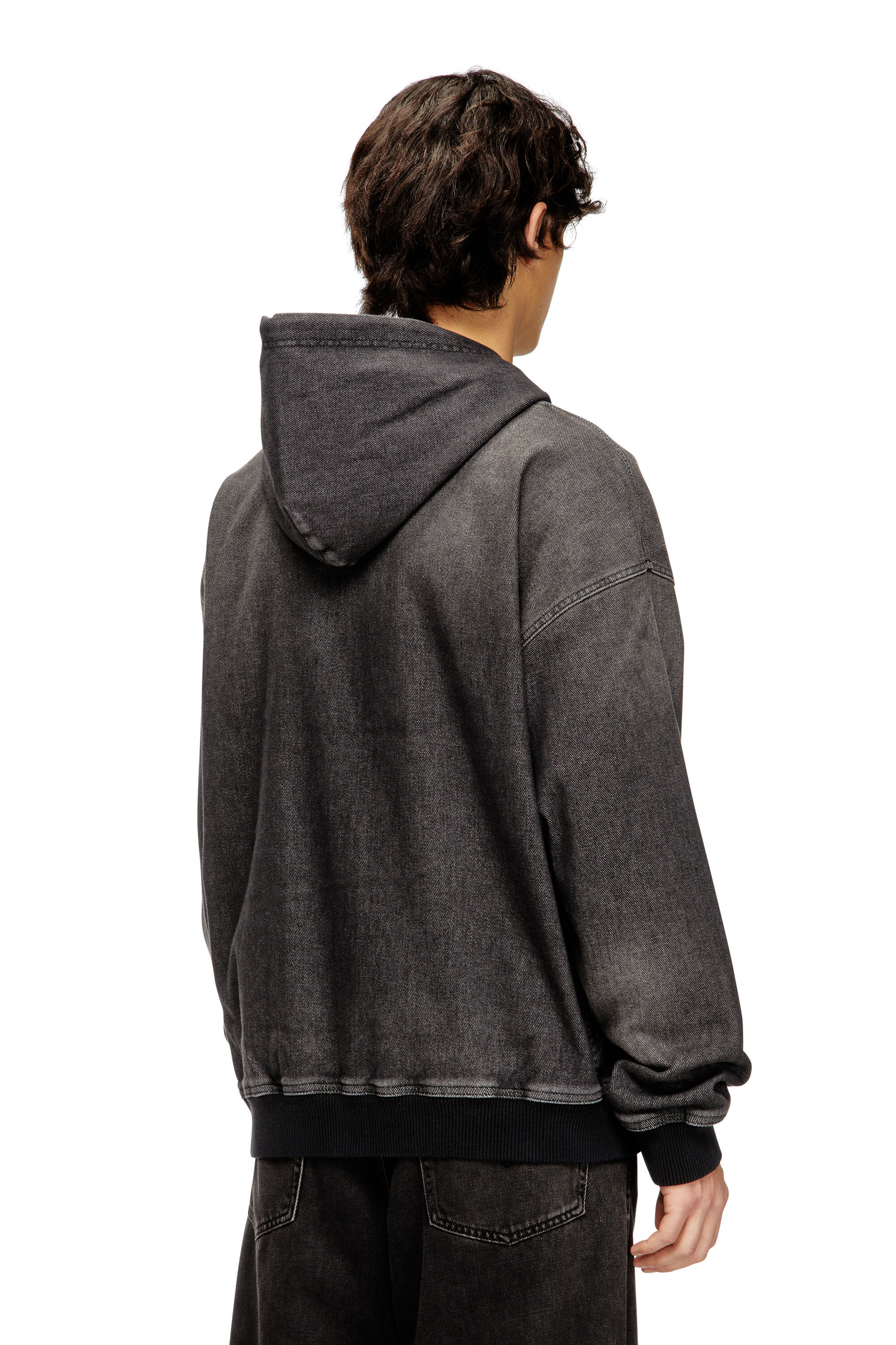 Diesel - D-GIRI-S TRACK, Unisex's Zipped hoodie in dirt-effect Track Denim in Black - 4