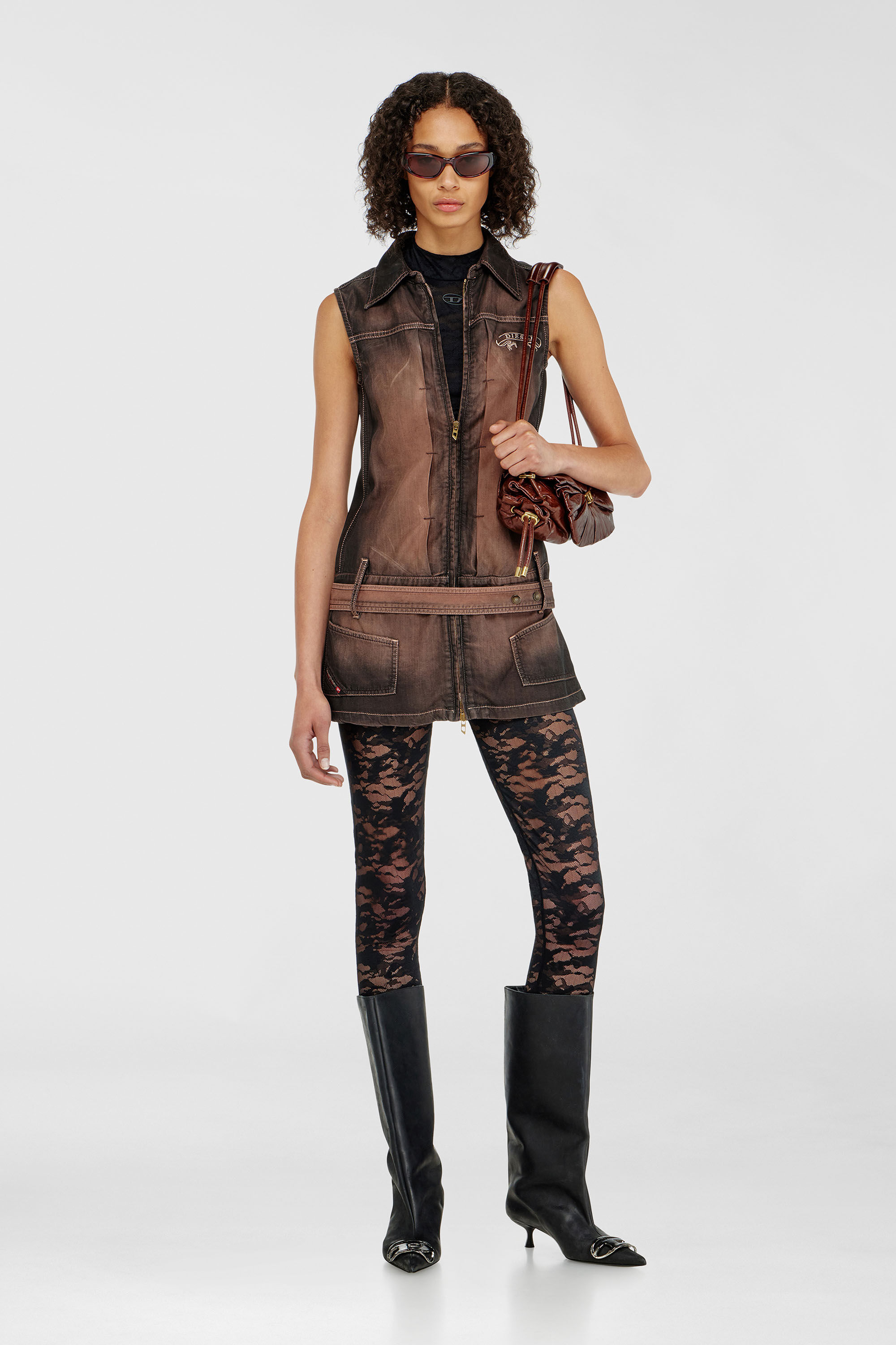 Diesel - HAYLEY-UTLT, Woman's Leggings in nylon camouflage lace in Black - 6