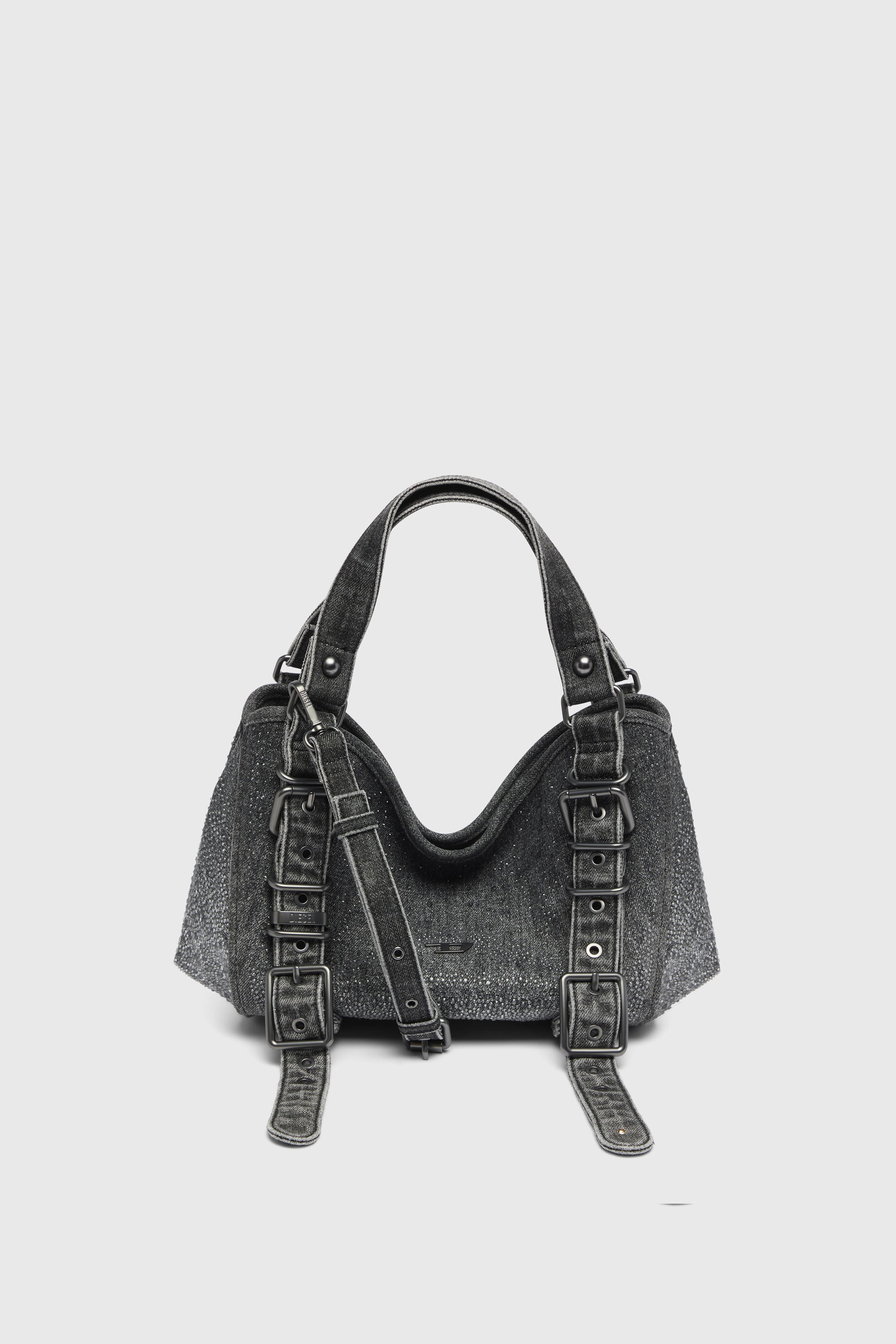 Diesel - D-ONE TOPHANDLE S, Woman's D-One-Small top-handle bag in crystal solarised denim in Black - 3