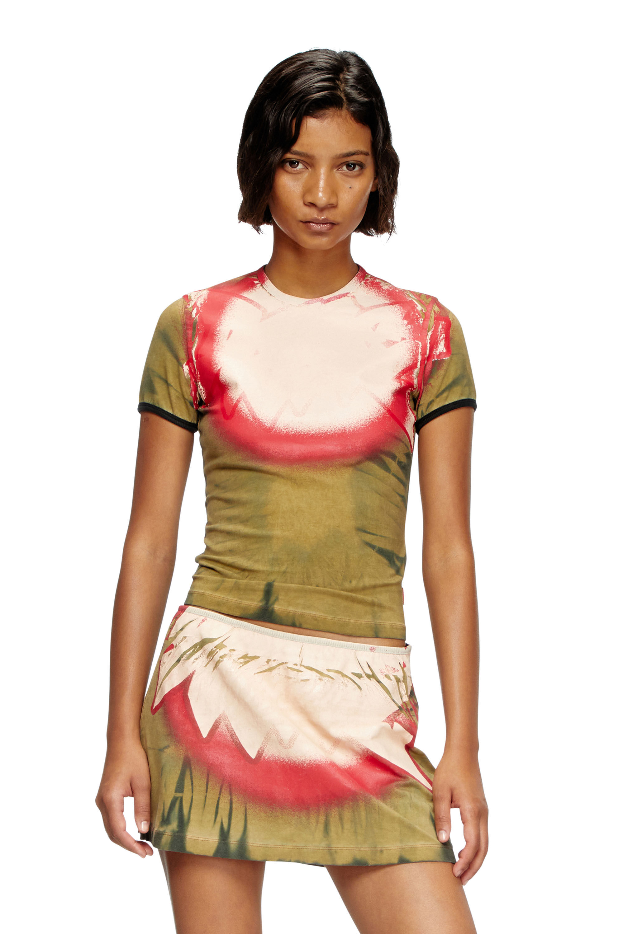 Diesel - T-UNCUTIE-LONG-Q1, Woman's Tie-dye T-shirt with spotlight print in Military Green - 3