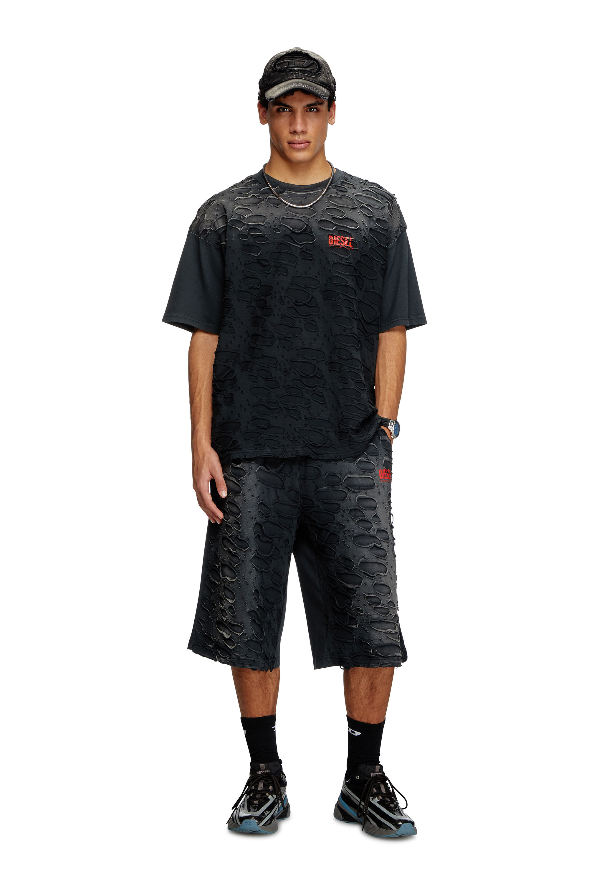 Diesel - T-BOXT-R29, Man's T-shirt with hole detail in Black - 1