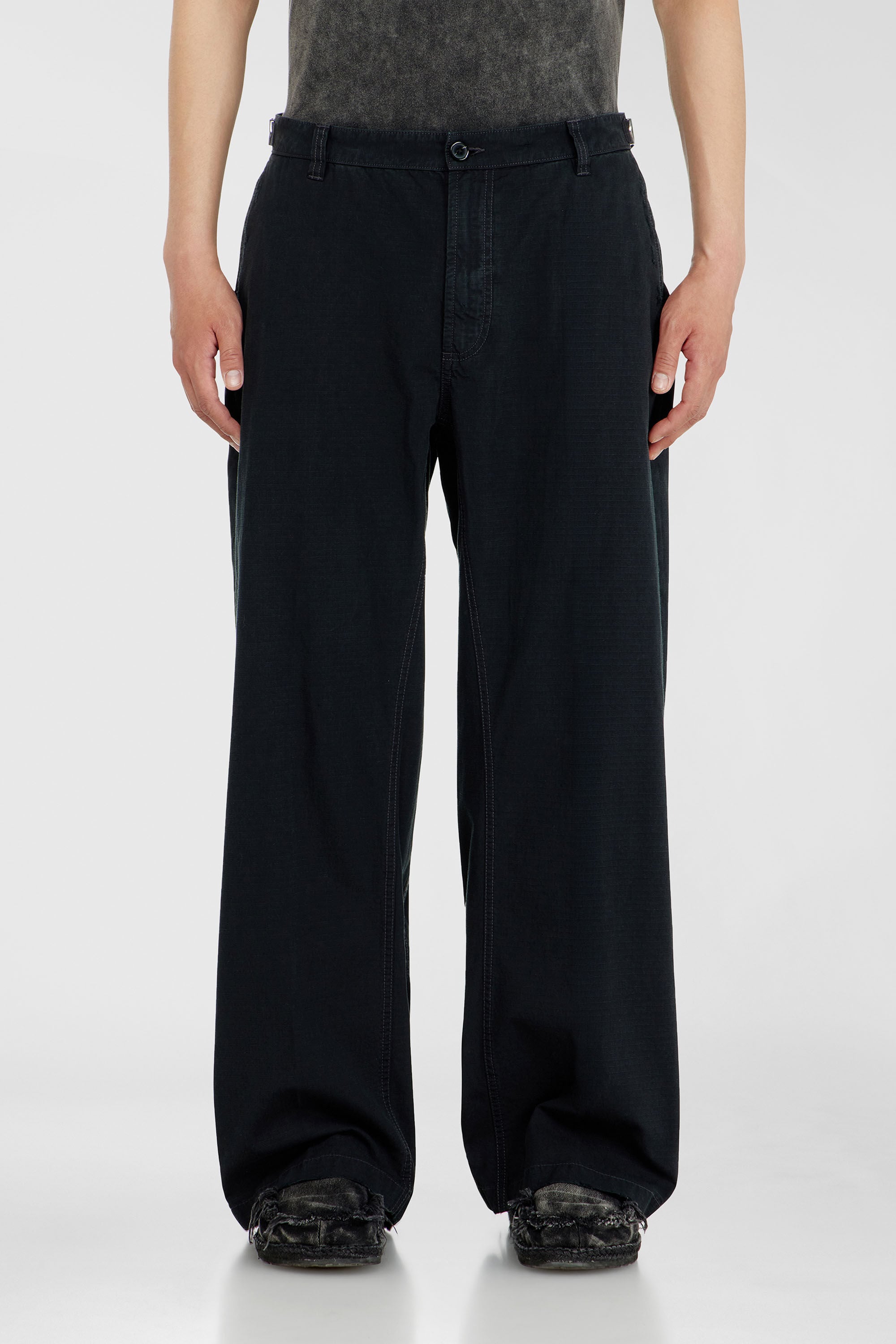 Diesel - P-BALL, Man's Cotton ripstop pants with side buckles in Black - 3