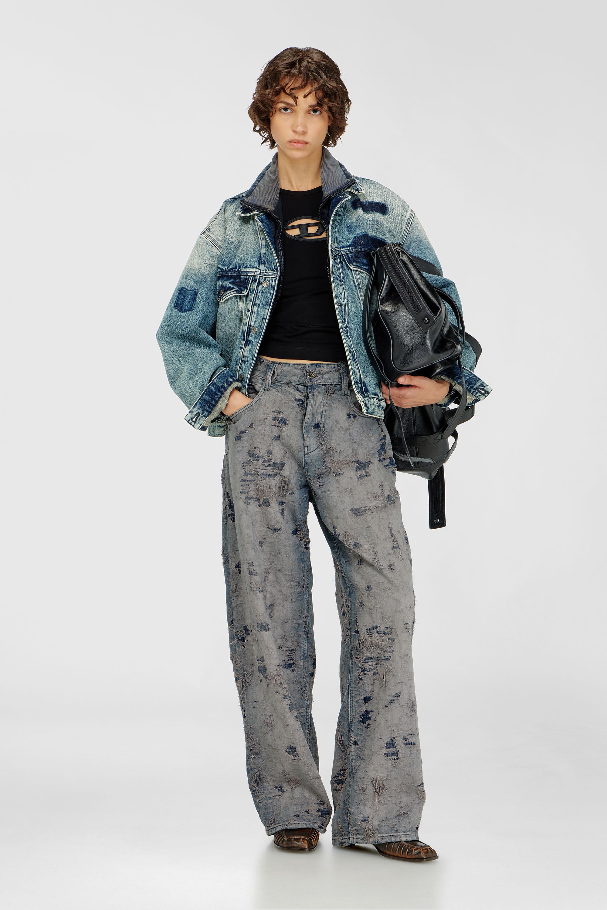Diesel - D-ONE TOPHANDLE L, Unisex's D-One-Large top-handle bag in leather in Black - 1