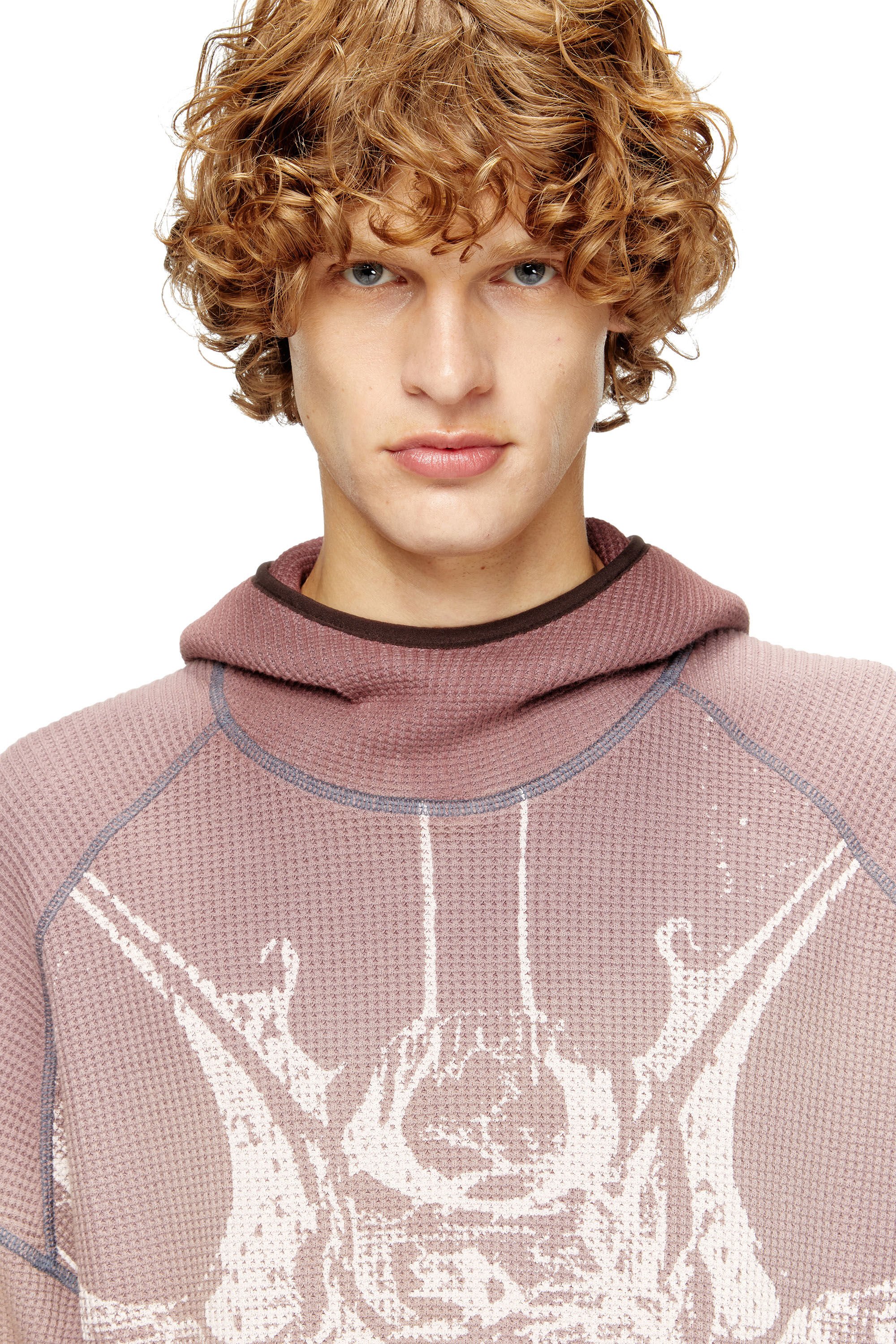 Diesel - S-WAF-HOOD-NEW, Man's Faded waffle hoodie with graphic print in null - 5