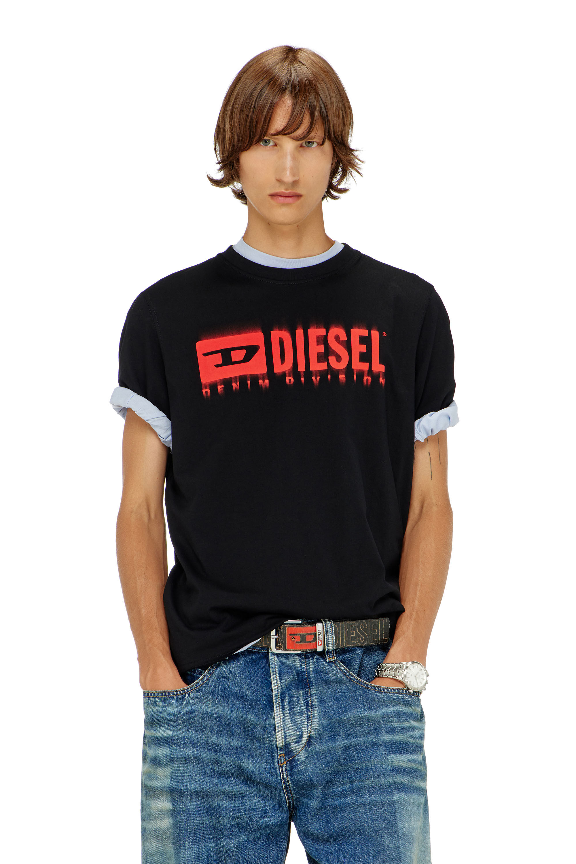 Diesel - T-ADJUST-Q7, Man's T-shirt with blurry Diesel logo in Black - 3