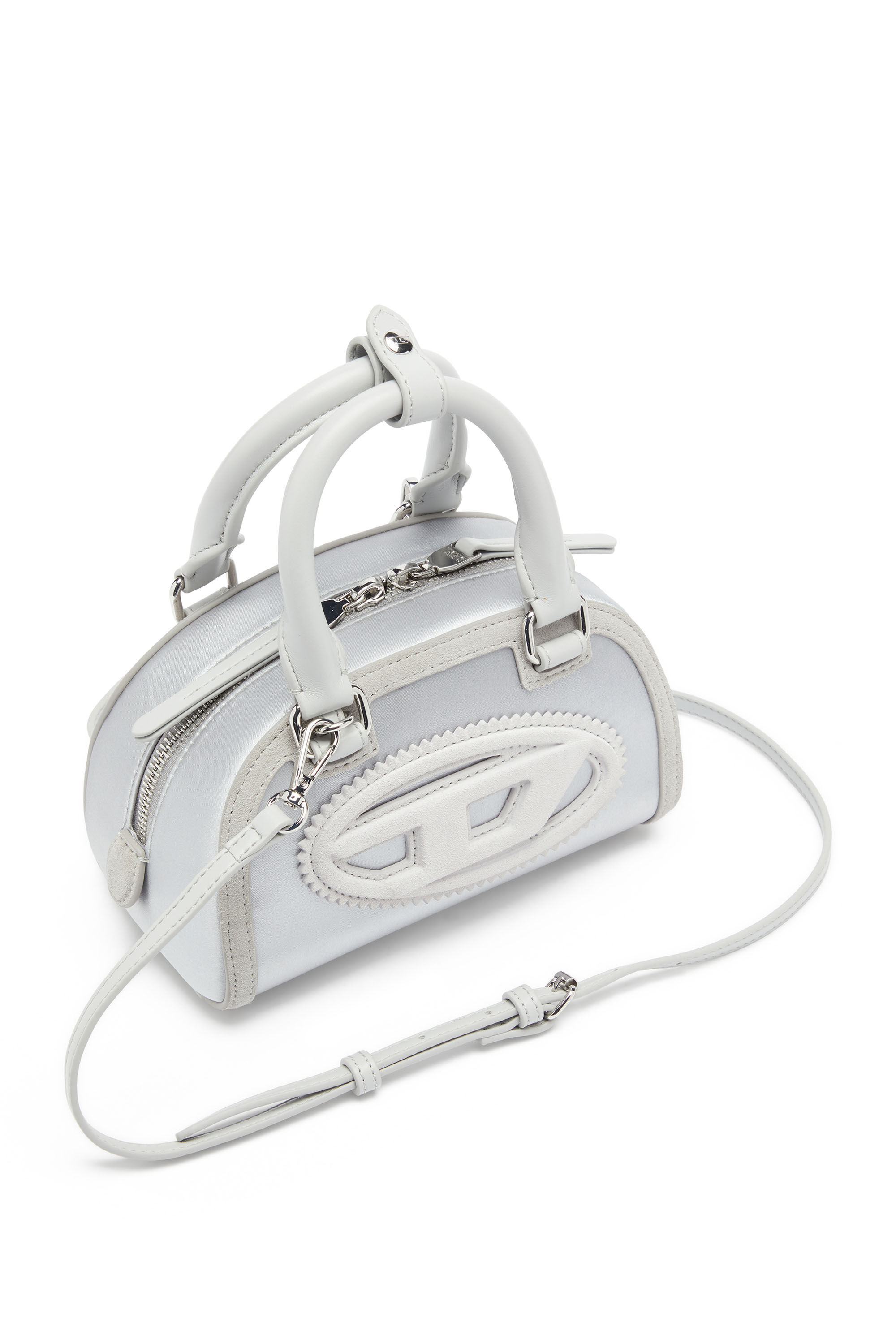 Diesel - 1DR DOME CROSSBODY, Woman's 1DR Dome - Mini bowling bag in satin and suede in Silver - 6