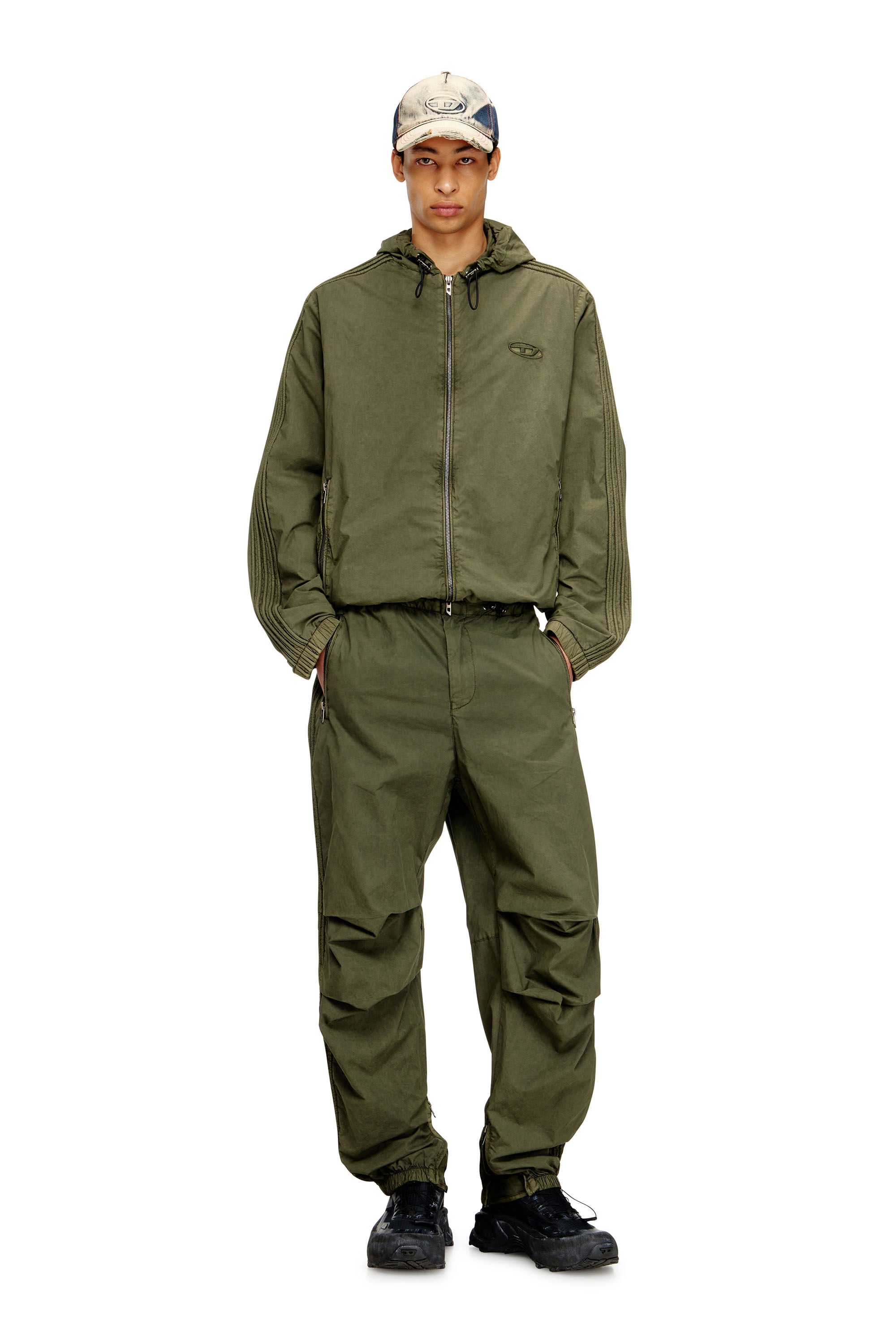Men's Hooded zip-up jacket in cotton poplin | Green | Diesel KH