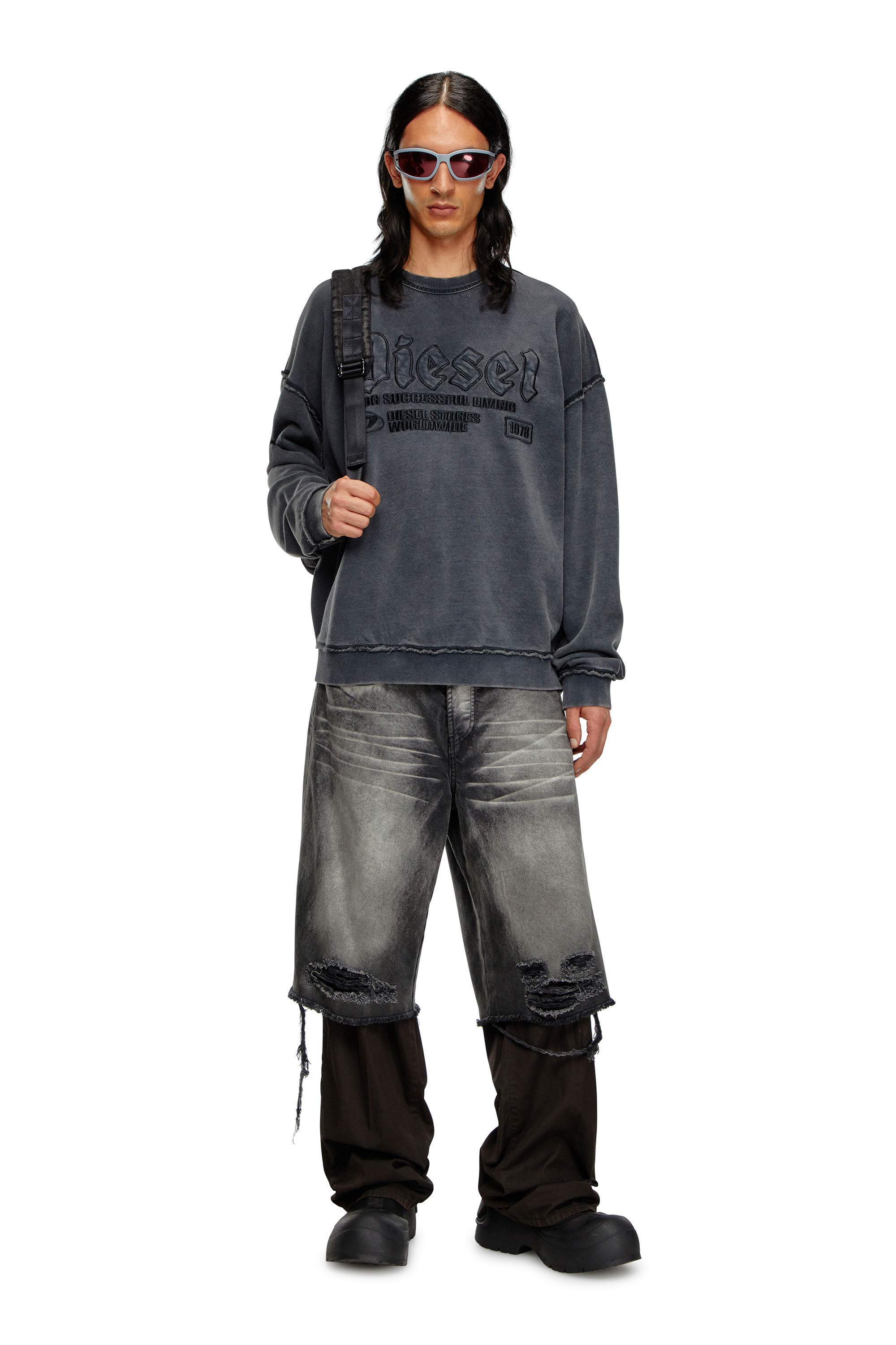 Diesel - S-BOXT-RAW, Man Sweatshirt with logo embroidery in Black - Image 1