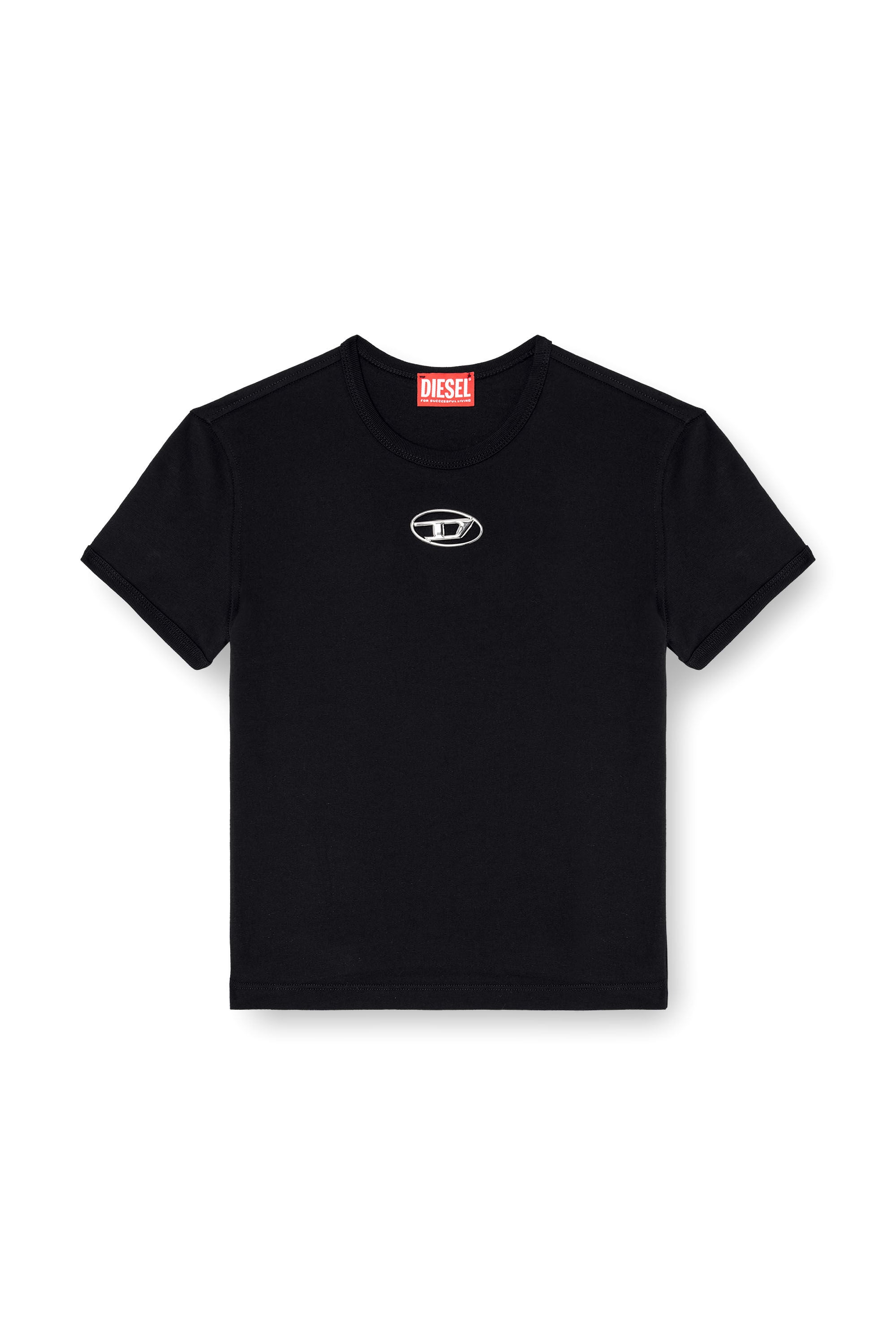 Diesel - T-UNCUTIE-LONG-OD-Q1, Woman's Slim fit T-shirt with cut-out Oval D in Black - 2