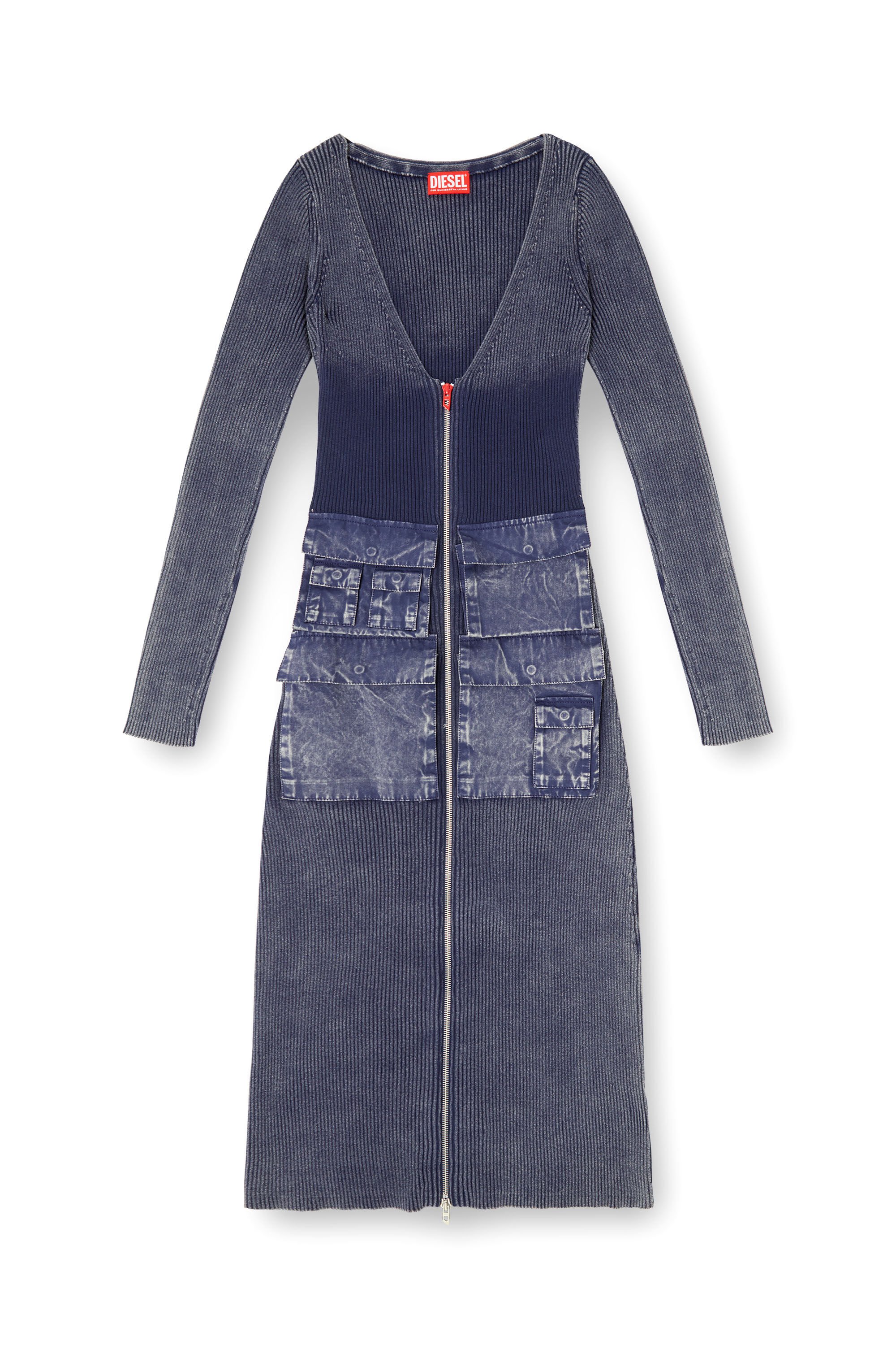 Diesel - M-MELTI-LS, Woman's Ribbed midi dress with denim treatment in null - 2