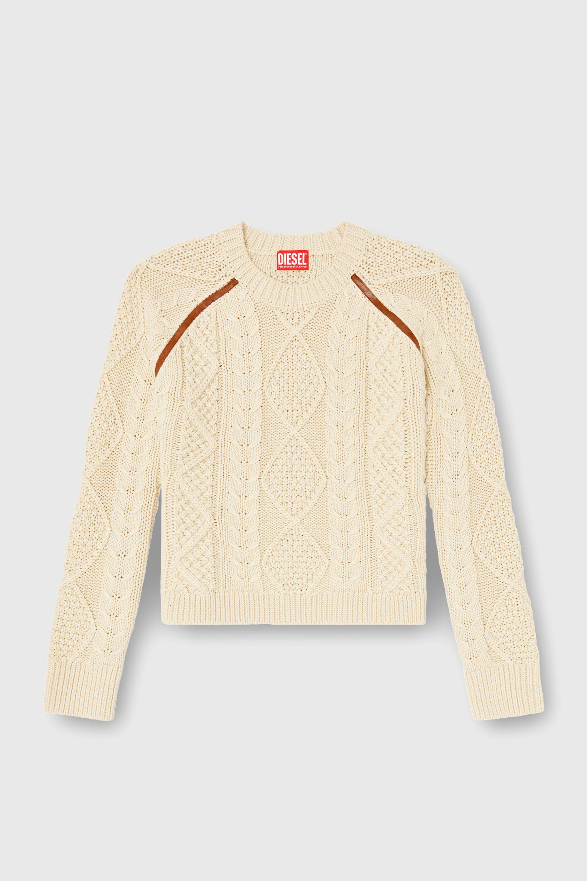 Diesel - M-INTANA, Woman's Cable-knit jumper with contrast bands in Yellow - 2