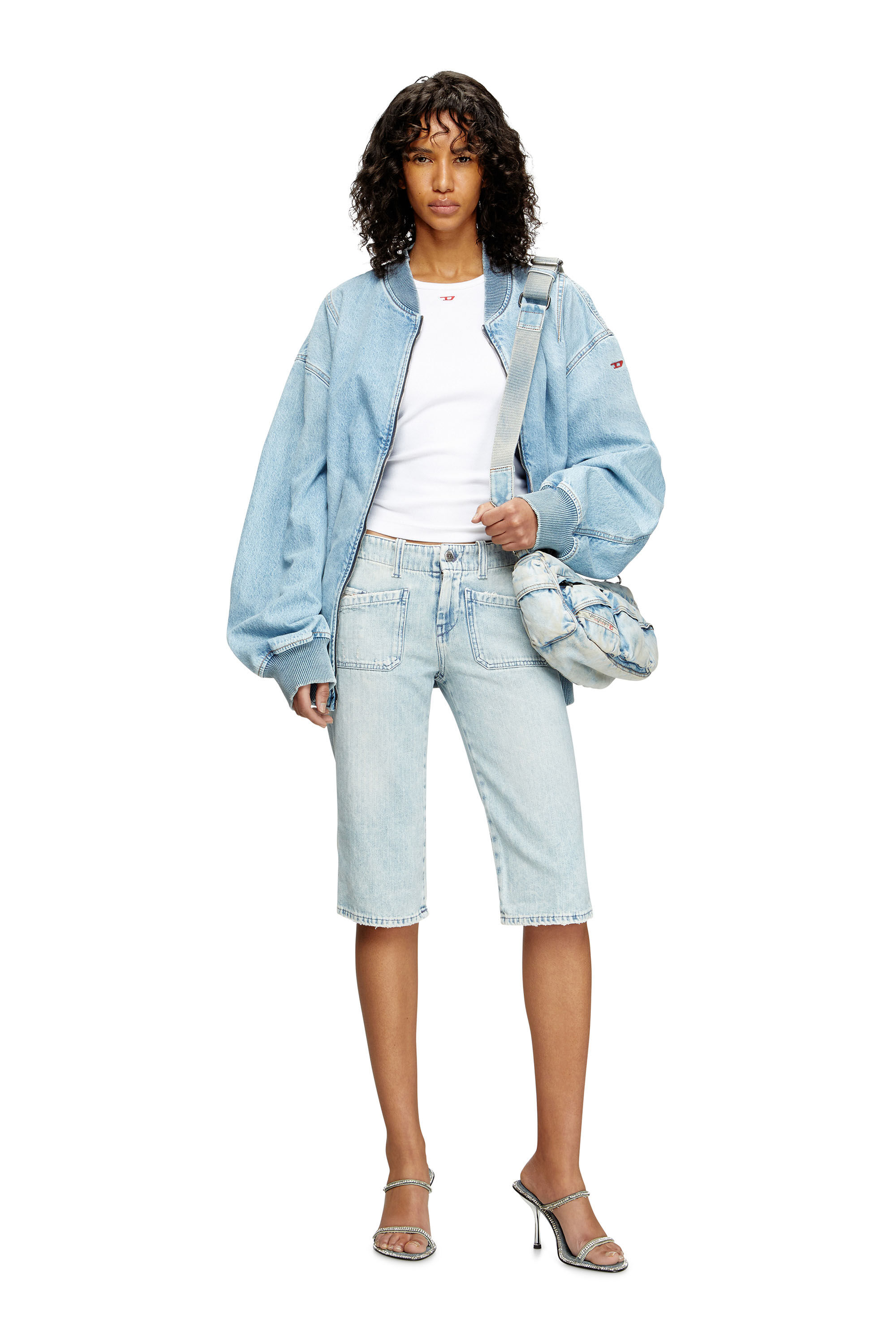 Diesel - DE-KEATE-SHORT, Woman's Capri shorts in herringbone denim in Light Blue - 1