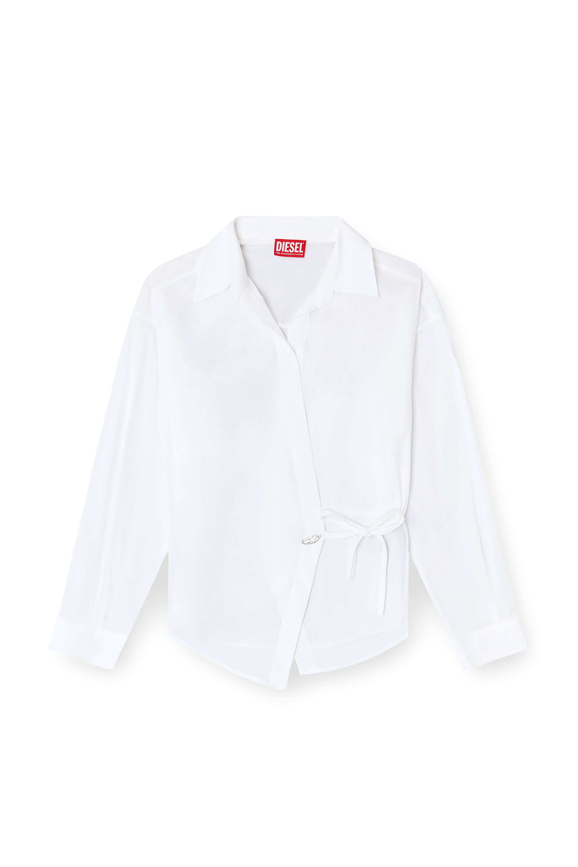 Diesel - C-DELPHI, Woman's Wrap shirt with logo charm in White - 2