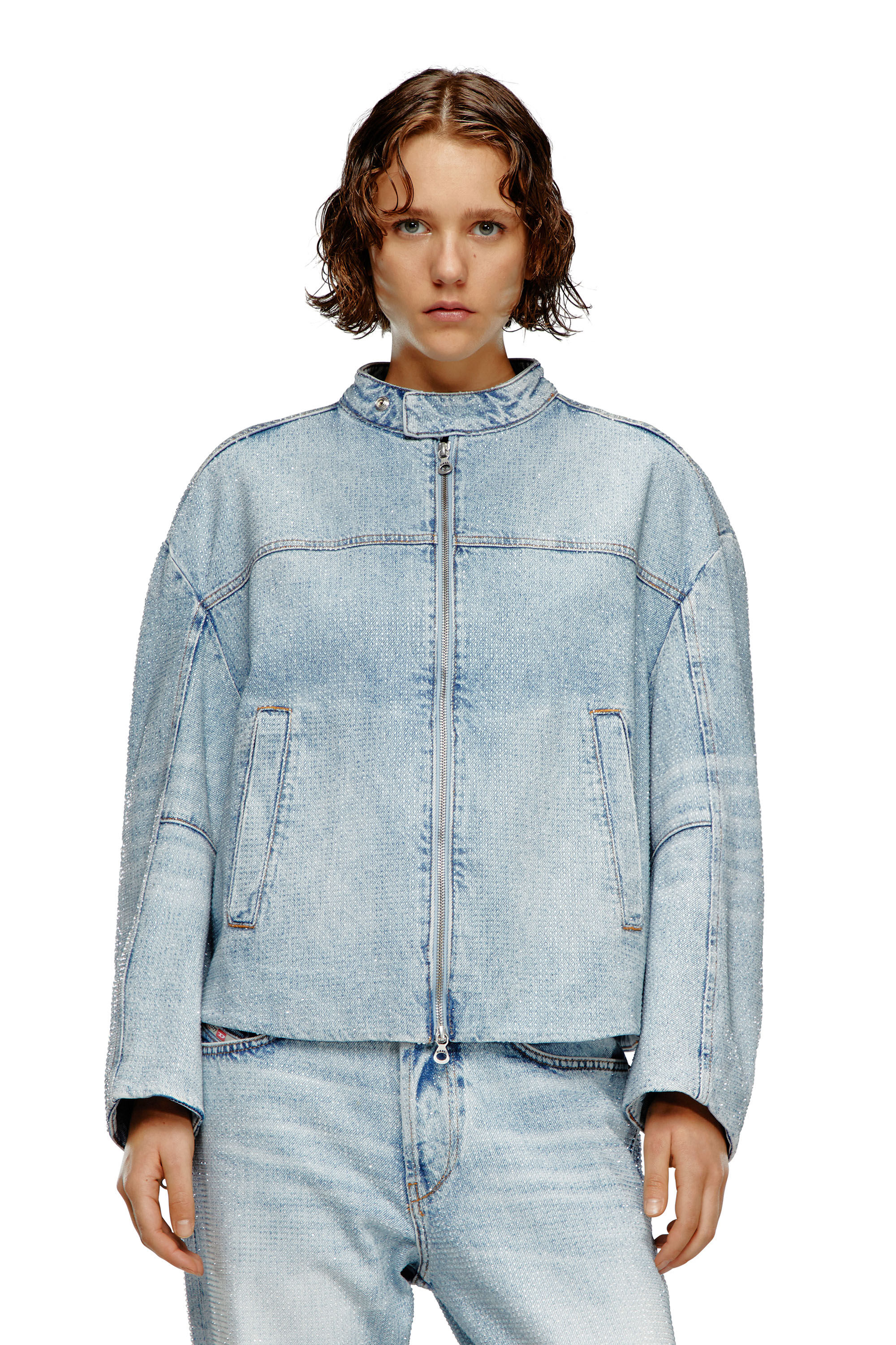 Diesel - DE-MARGE-FSE, Woman Oversized jacket in crystal denim in Blue - Image 6