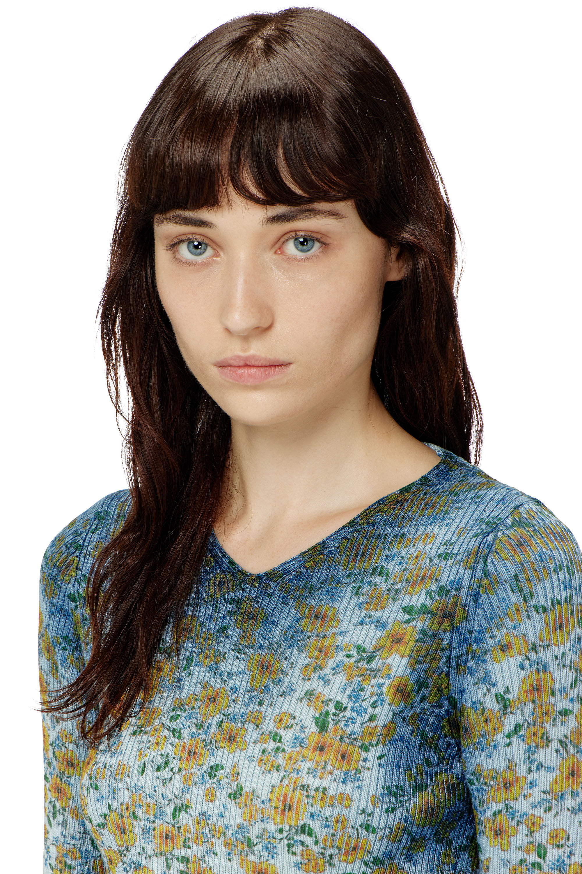 Diesel - M-EGE, Woman's Rib-knit top with floral X-ray effect in Blue - 5