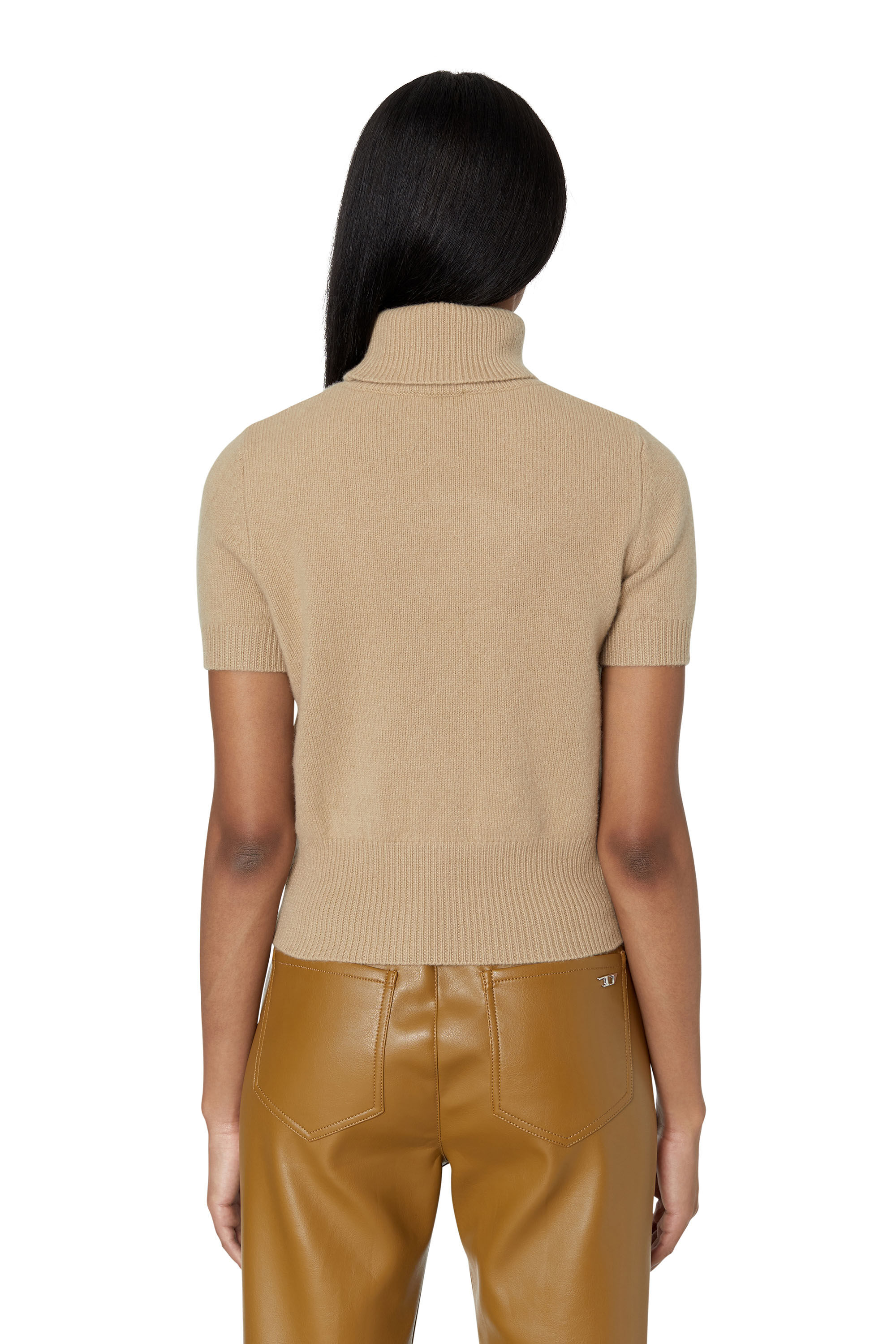 Diesel - M-ARGARET, Woman Short-sleeve jumper with cut-out logo in Beige - Image 4