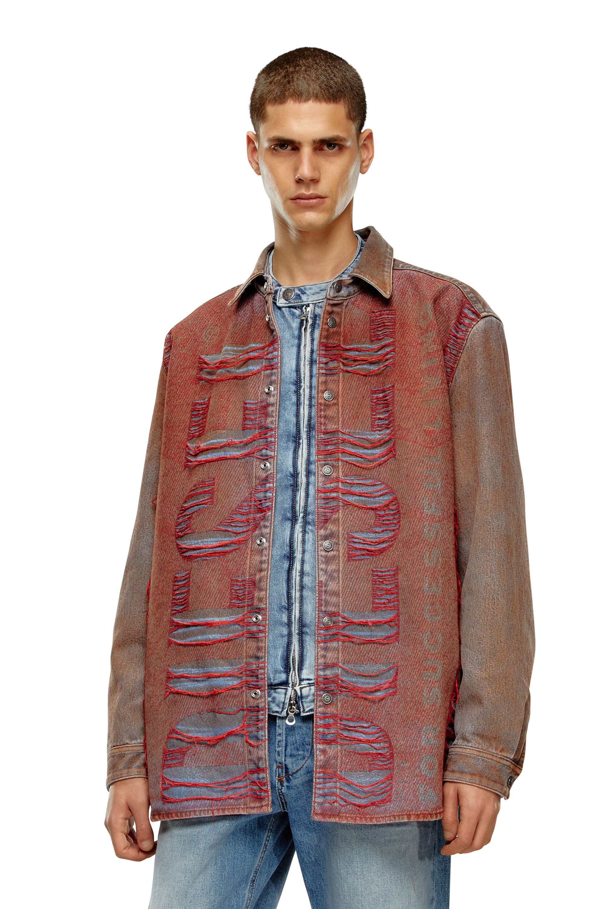 Diesel - D-SIMPLY-OVER-S, Man Denim shirt with jacquard logo in Multicolor - Image 1