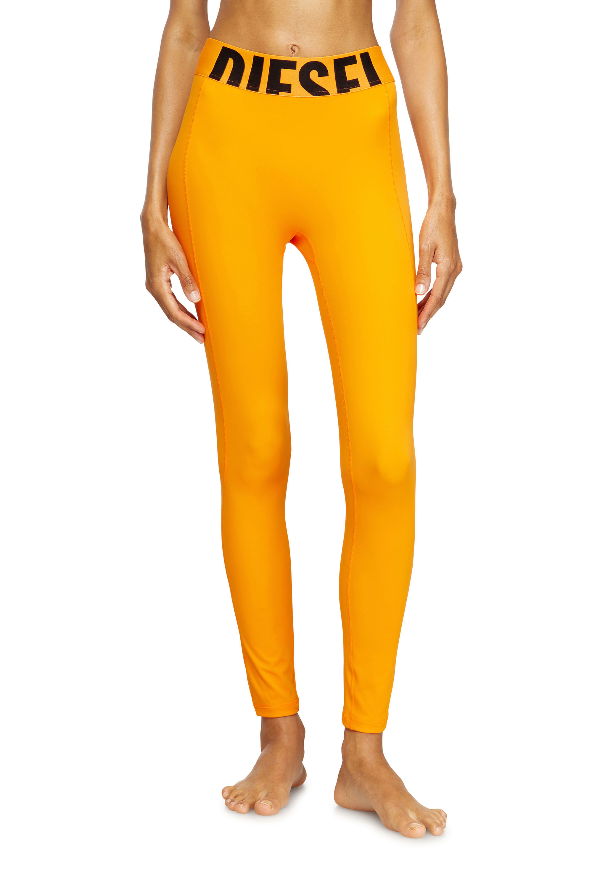Diesel - ADELINE-D-POP, Woman's Microfibre leggings with cut-off logo in Orange - 3