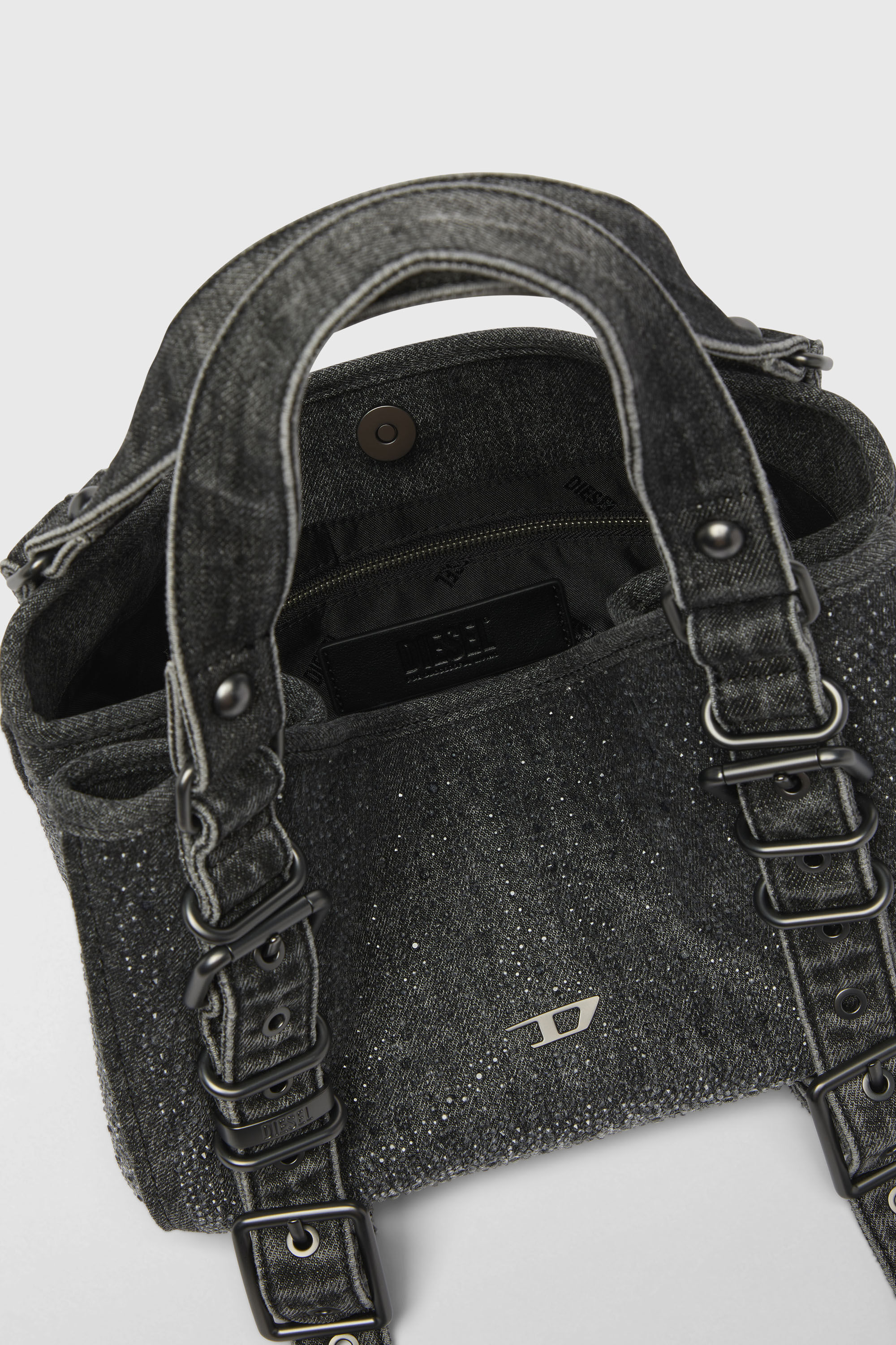 Diesel - D-ONE TOPHANDLE S, Woman's D-One-Small top-handle bag in crystal solarised denim in Black - 2